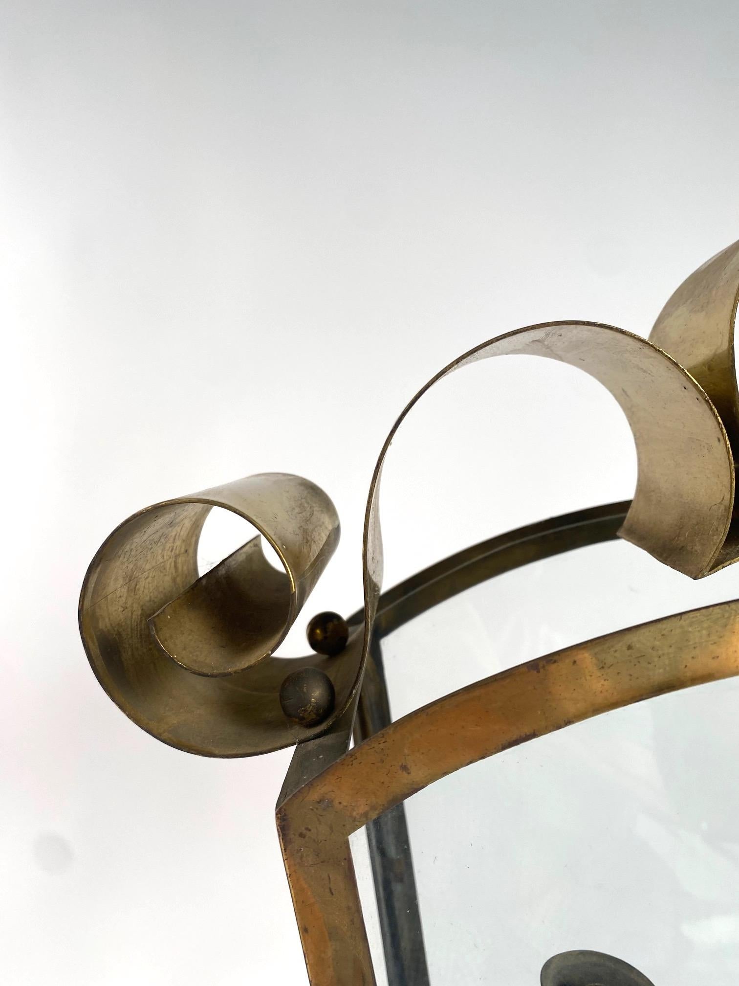 Italian Mid-Century Ceiling Lamp, Fontana Arte Style, Brass, 1950s For Sale 1