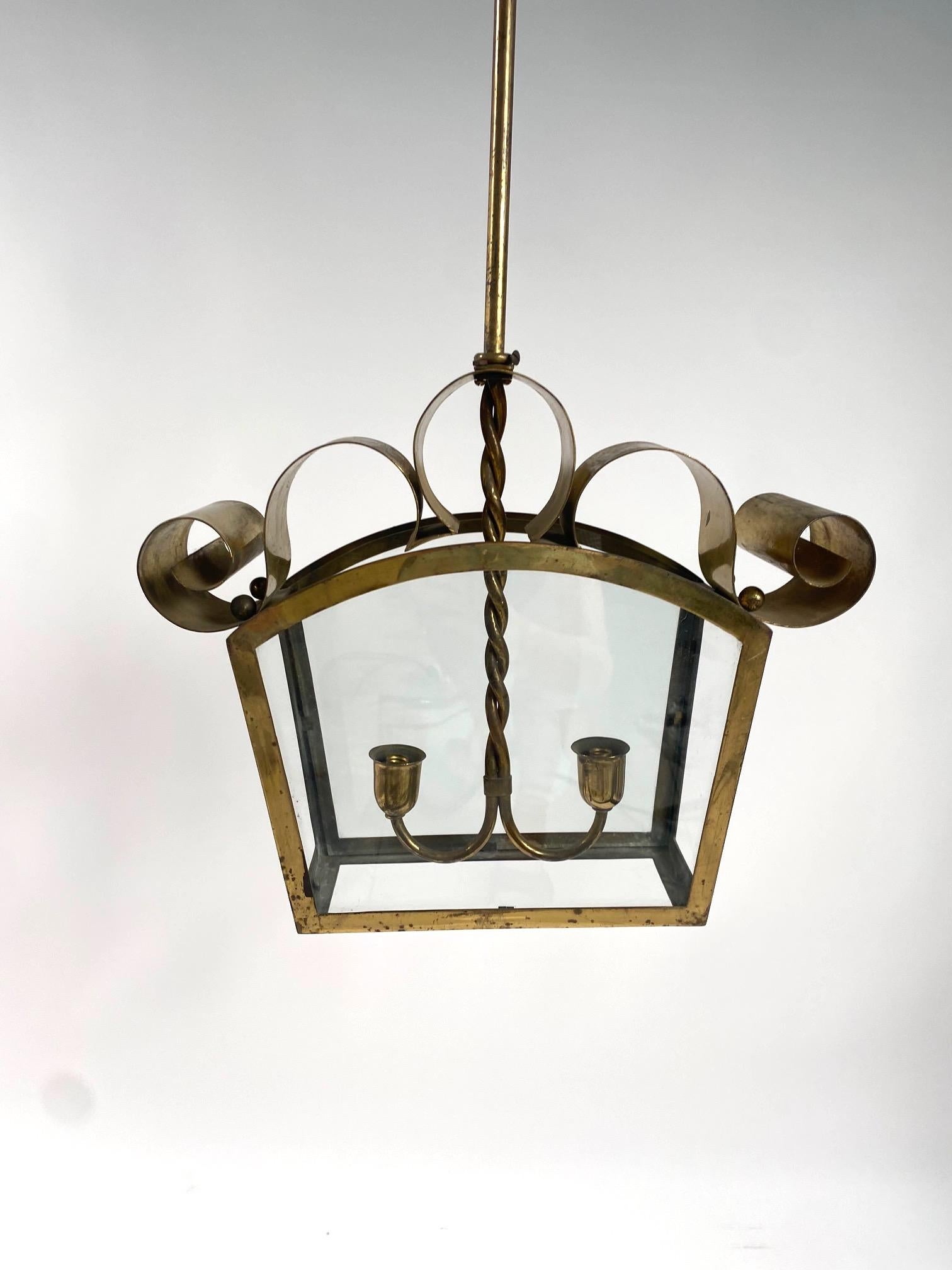 Italian Mid-Century Ceiling Lamp, Fontana Arte Style, Brass, 1950s For Sale 2