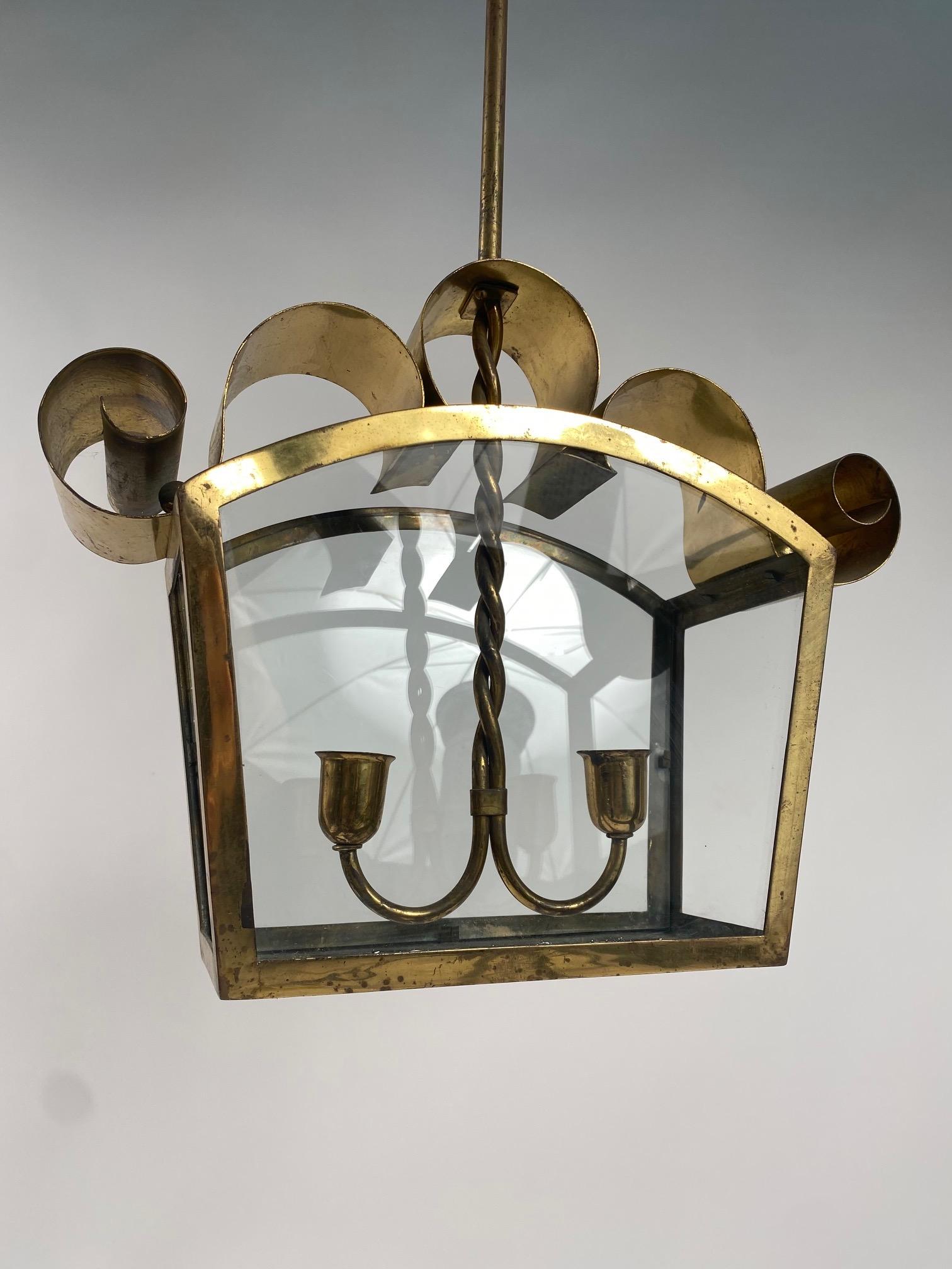 Italian Mid-Century Ceiling Lamp, Fontana Arte Style, Brass, 1950s For Sale 3