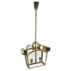 Vintage Italian Mid-Century Ceiling Lamp, Fontana Arte Style, Brass, 1950s