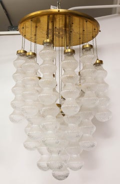 Italian Mid-Century Cenedese Murano Glass and Brass Flush Mount Chandelier