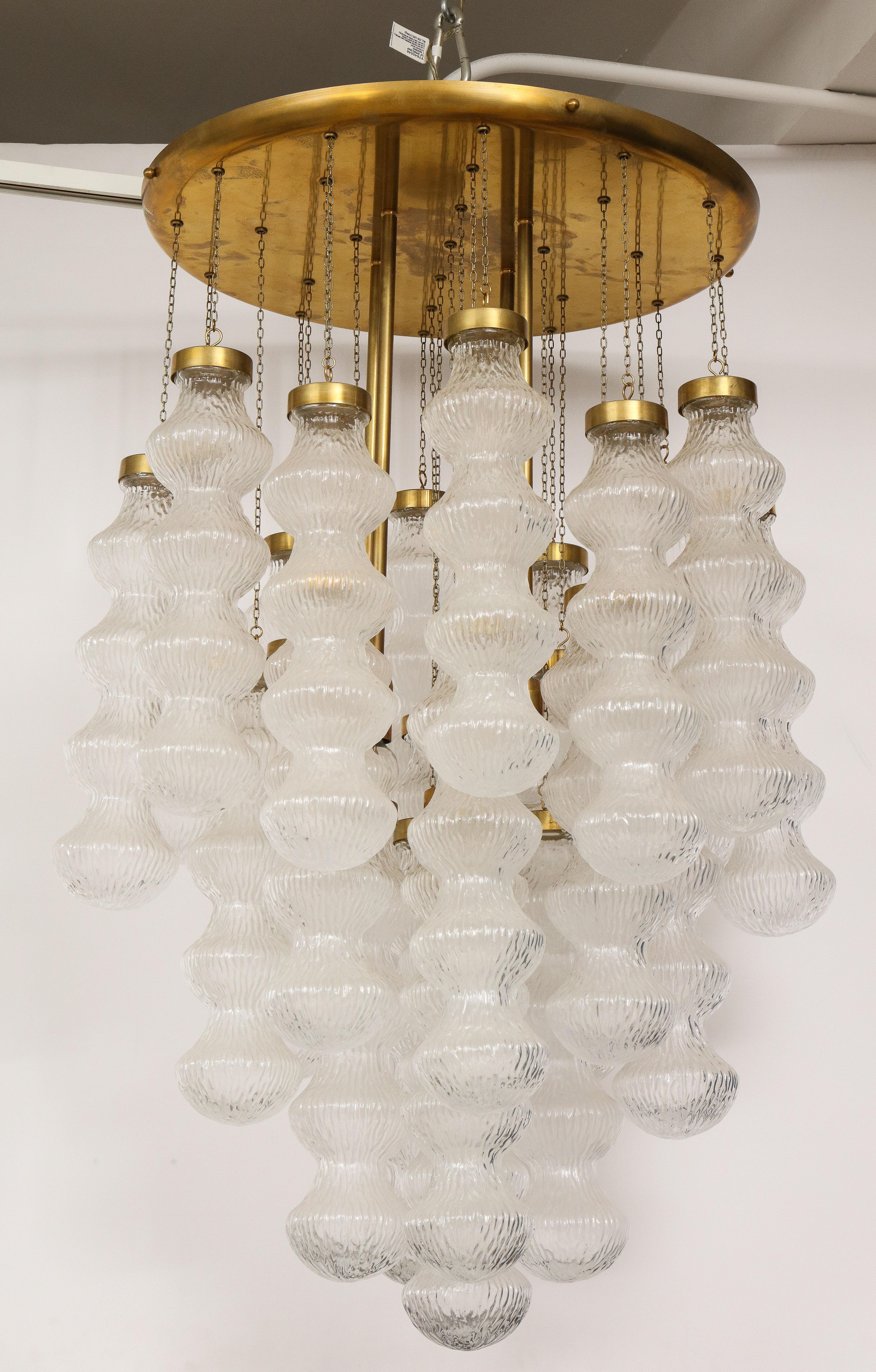 Italian Mid-Century Cenedese Murano Glass and Brass Flush Mount Chandelier In Good Condition For Sale In New York, NY
