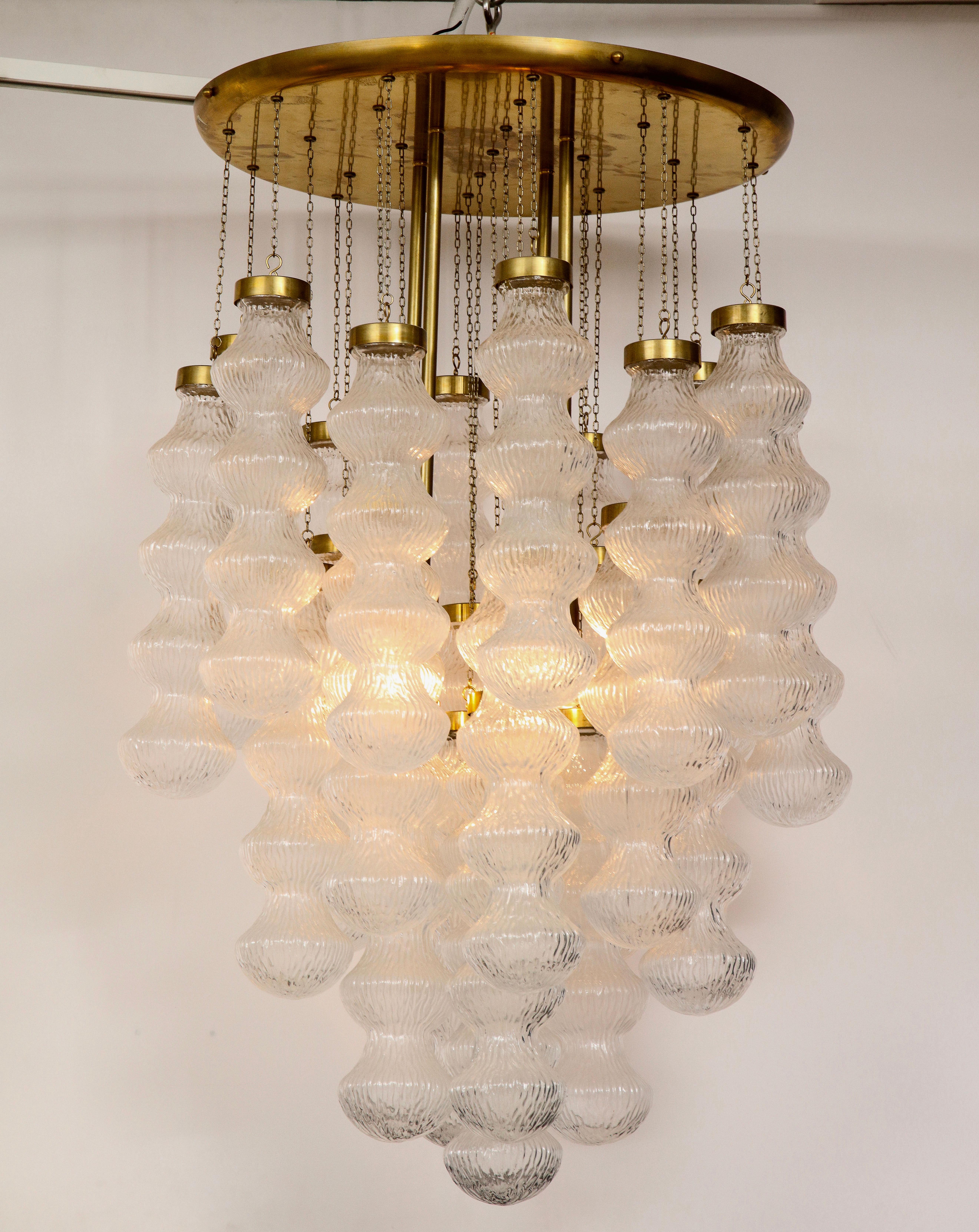 Italian Mid-Century Cenedese Murano Glass and Brass Flush Mount Chandelier For Sale 2