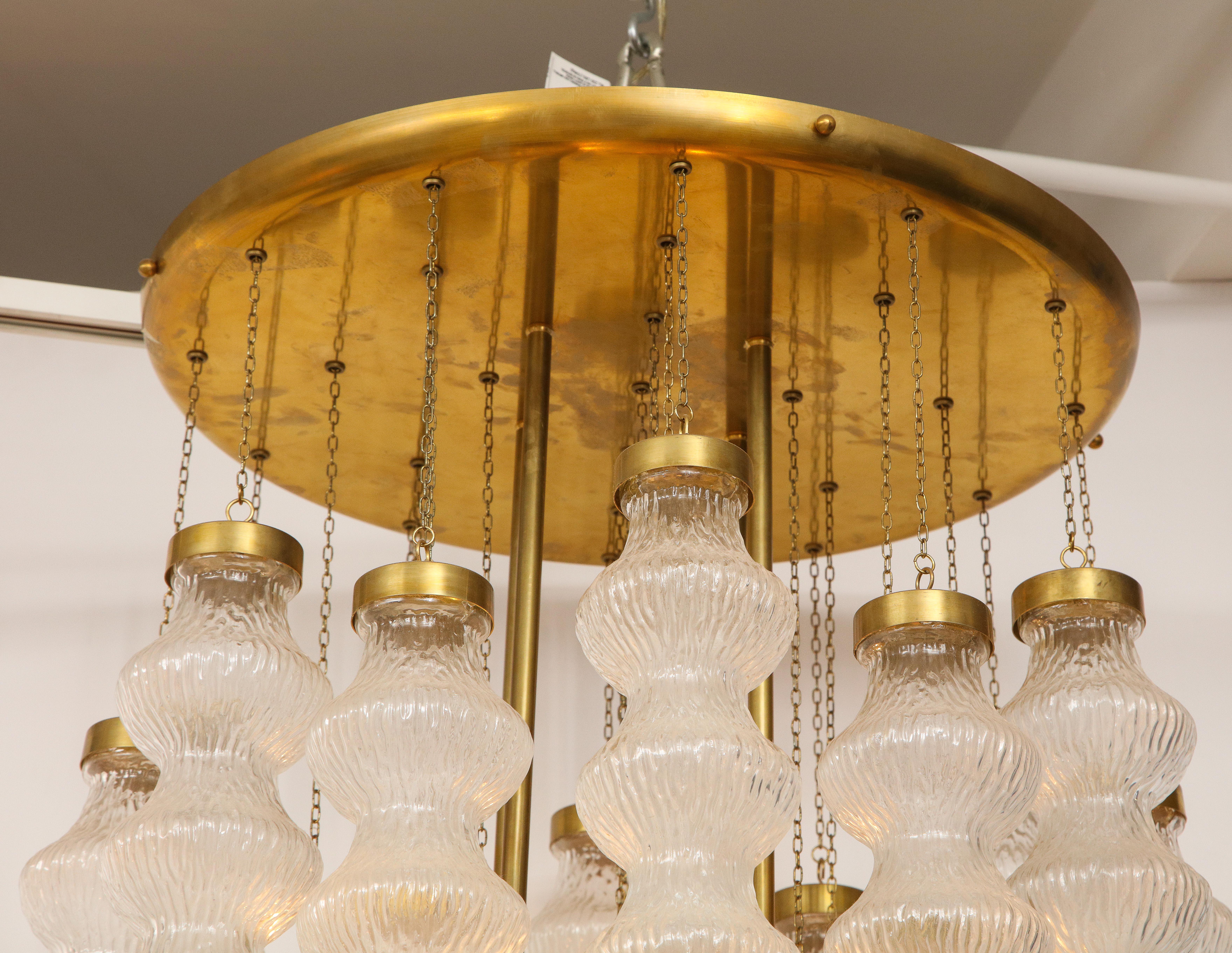 Italian Mid-Century Cenedese Murano Glass and Brass Flush Mount Chandelier For Sale 3