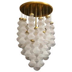 Italian Mid-Century Cenedese Murano Glass and Brass Flush Mount Chandelier