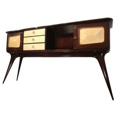 Italian Mid-Century Center Parchment Bar Sideboard attributed to Ulrich , 1950s