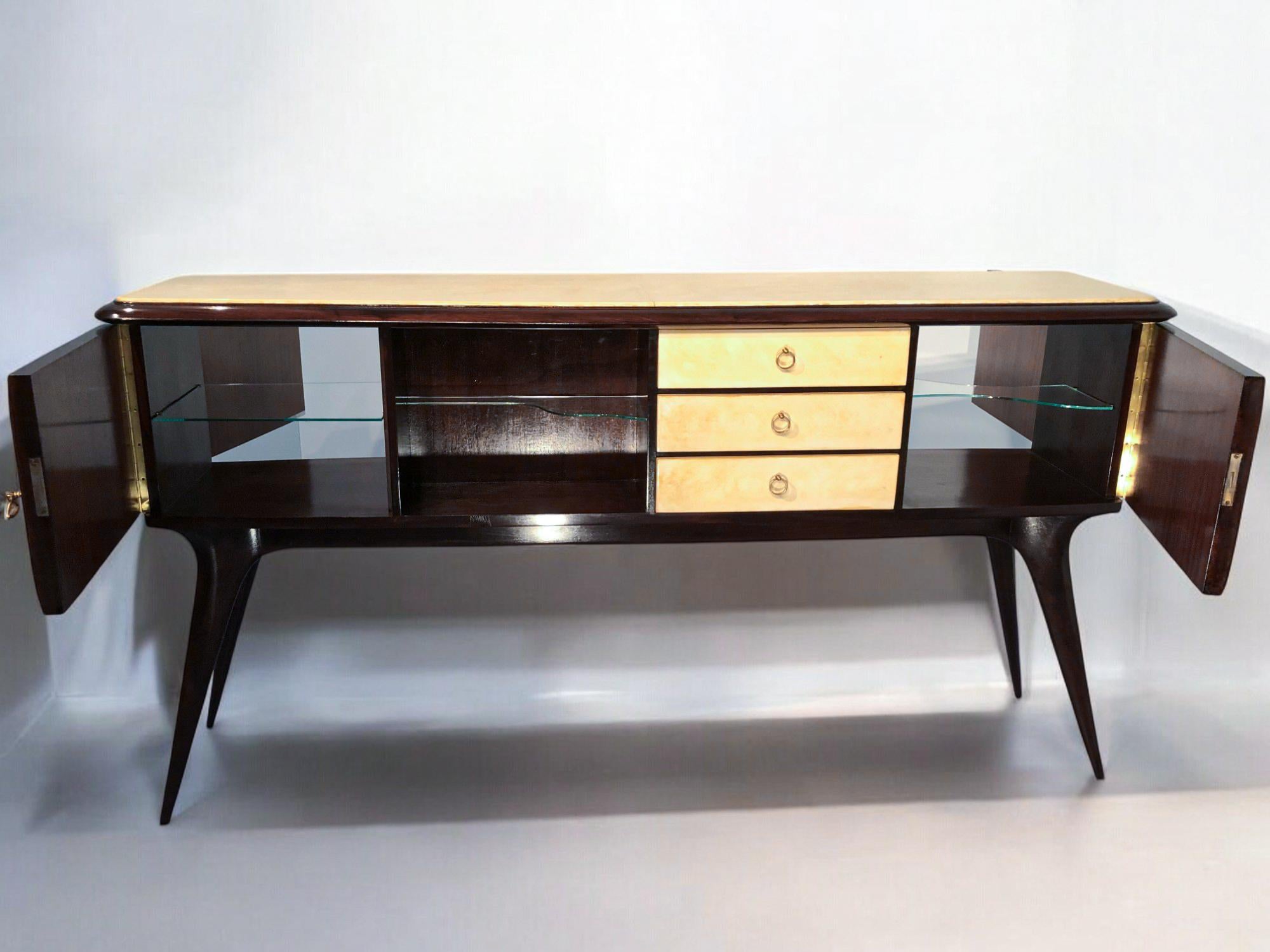 Italian Mid-Century Center Parchment Bar Sideboard attributed to Ulrich , 1950s For Sale 5