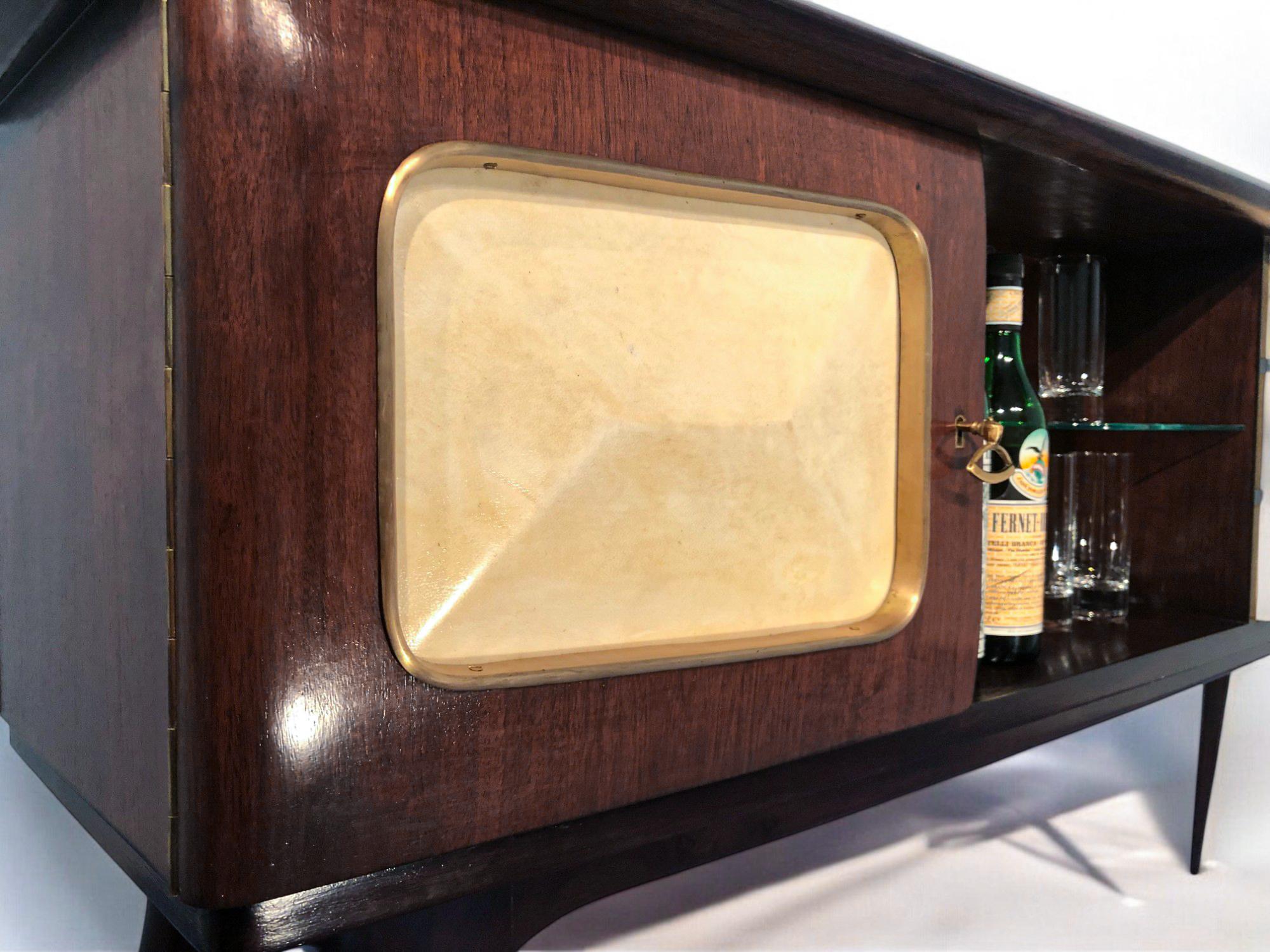 Italian Mid-Century Center Parchment Bar Sideboard attributed to Ulrich , 1950s For Sale 6