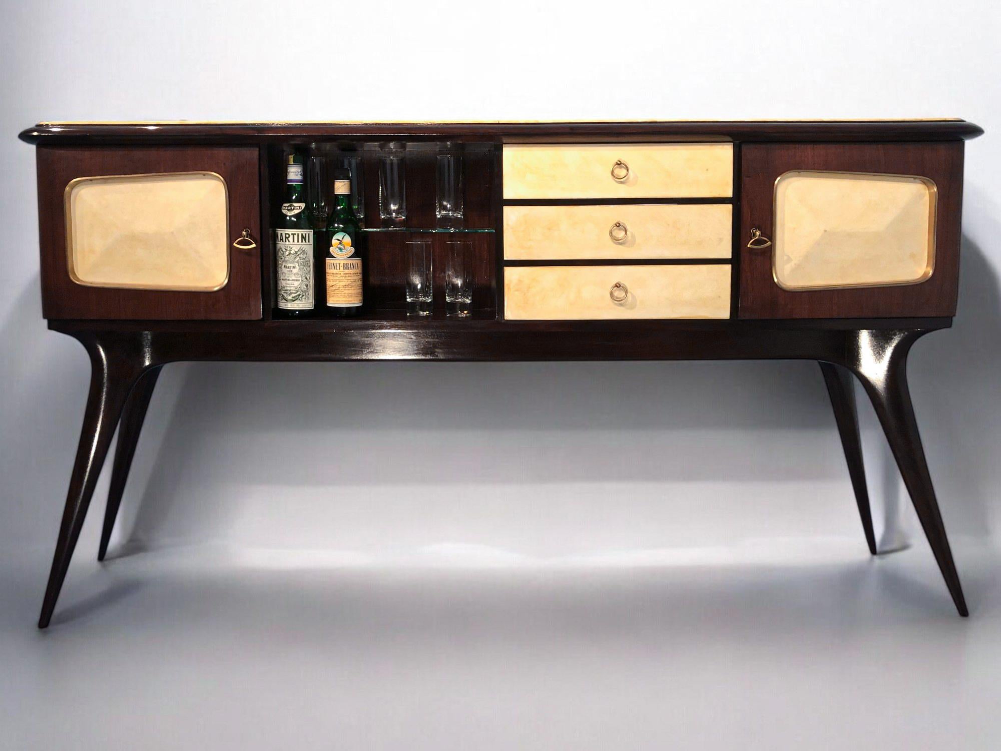 Italian Mid-Century Center Parchment Bar Sideboard attributed to Ulrich , 1950s For Sale 7