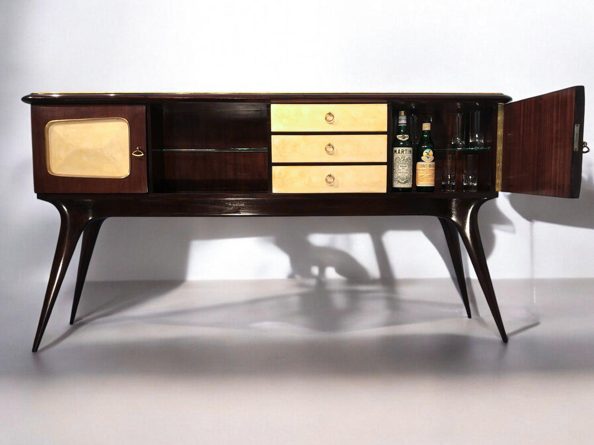Italian Mid-Century Center Parchment Bar Sideboard attributed to Ulrich , 1950s For Sale 8