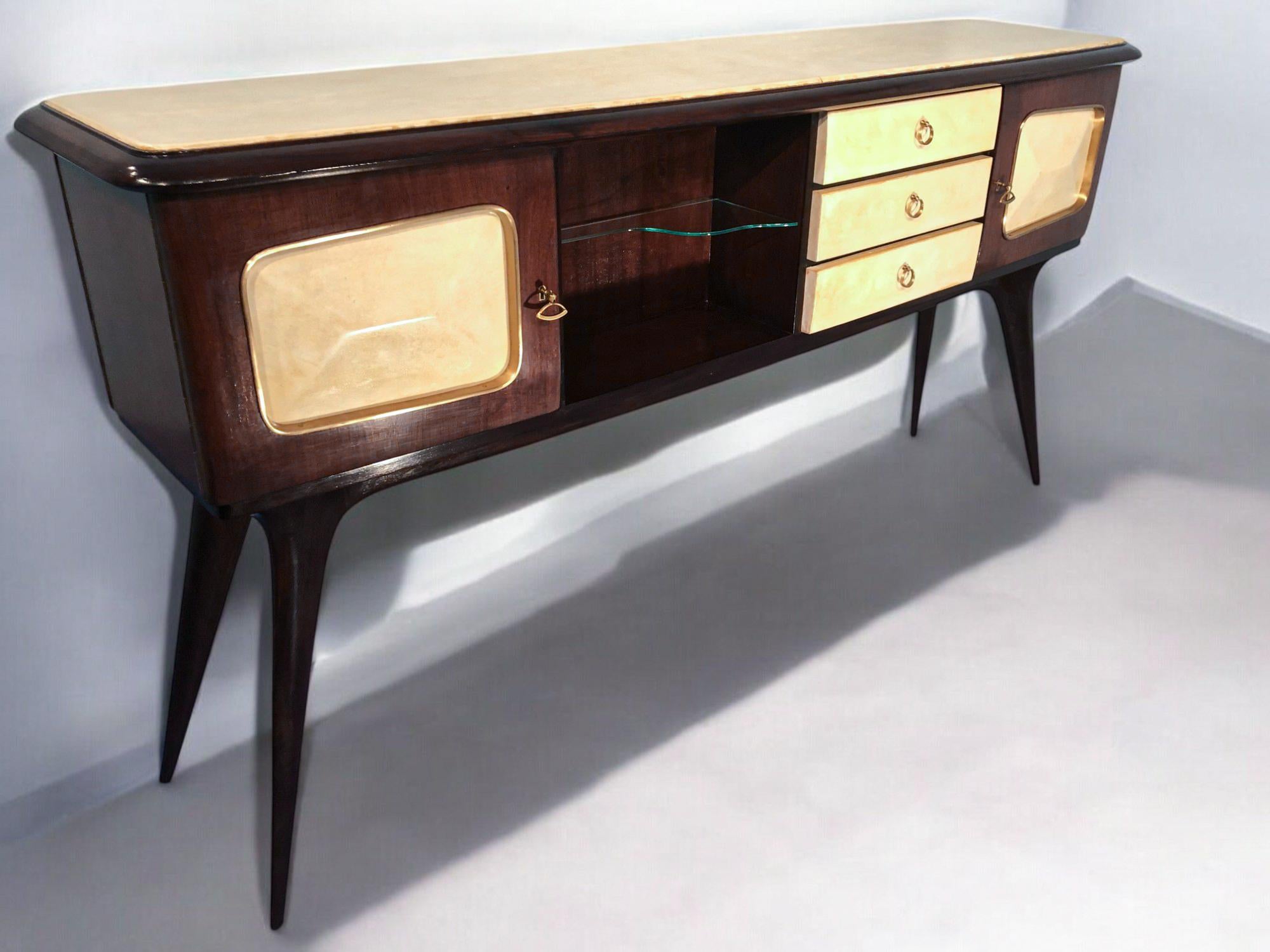 Italian Mid-Century Center Parchment Bar Sideboard attributed to Ulrich , 1950s For Sale 10