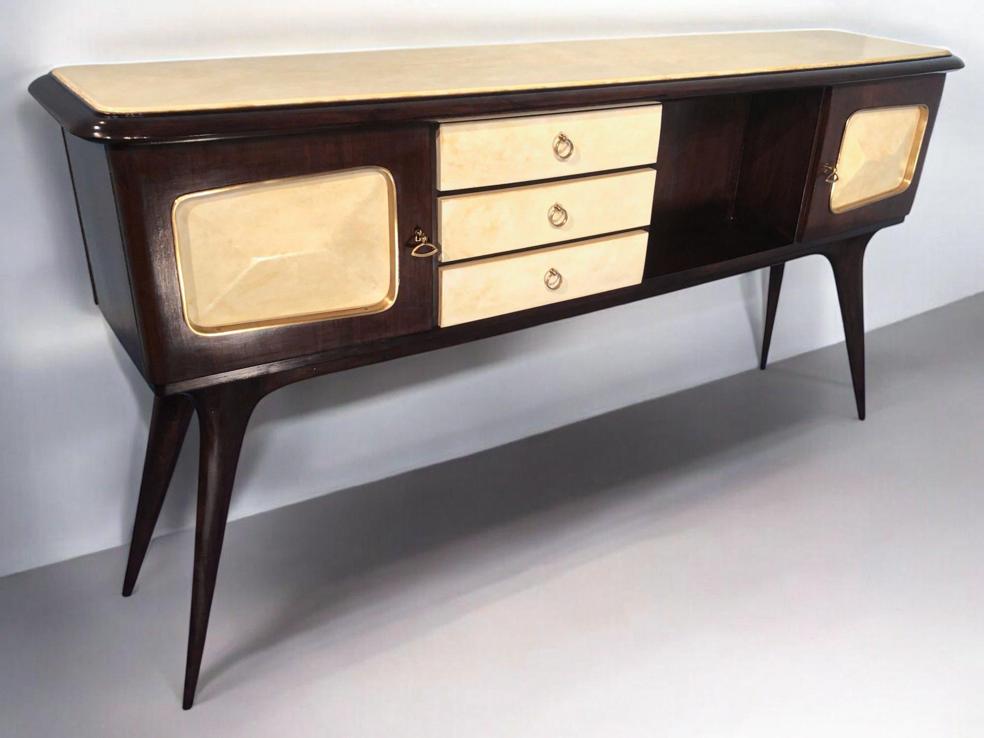 Italian Mid-Century Center Parchment Bar Sideboard attributed to Ulrich , 1950s For Sale 13