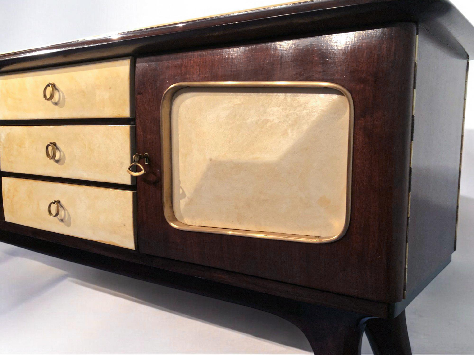 Mid-Century Modern Italian Mid-Century Center Parchment Bar Sideboard attributed to Ulrich , 1950s For Sale