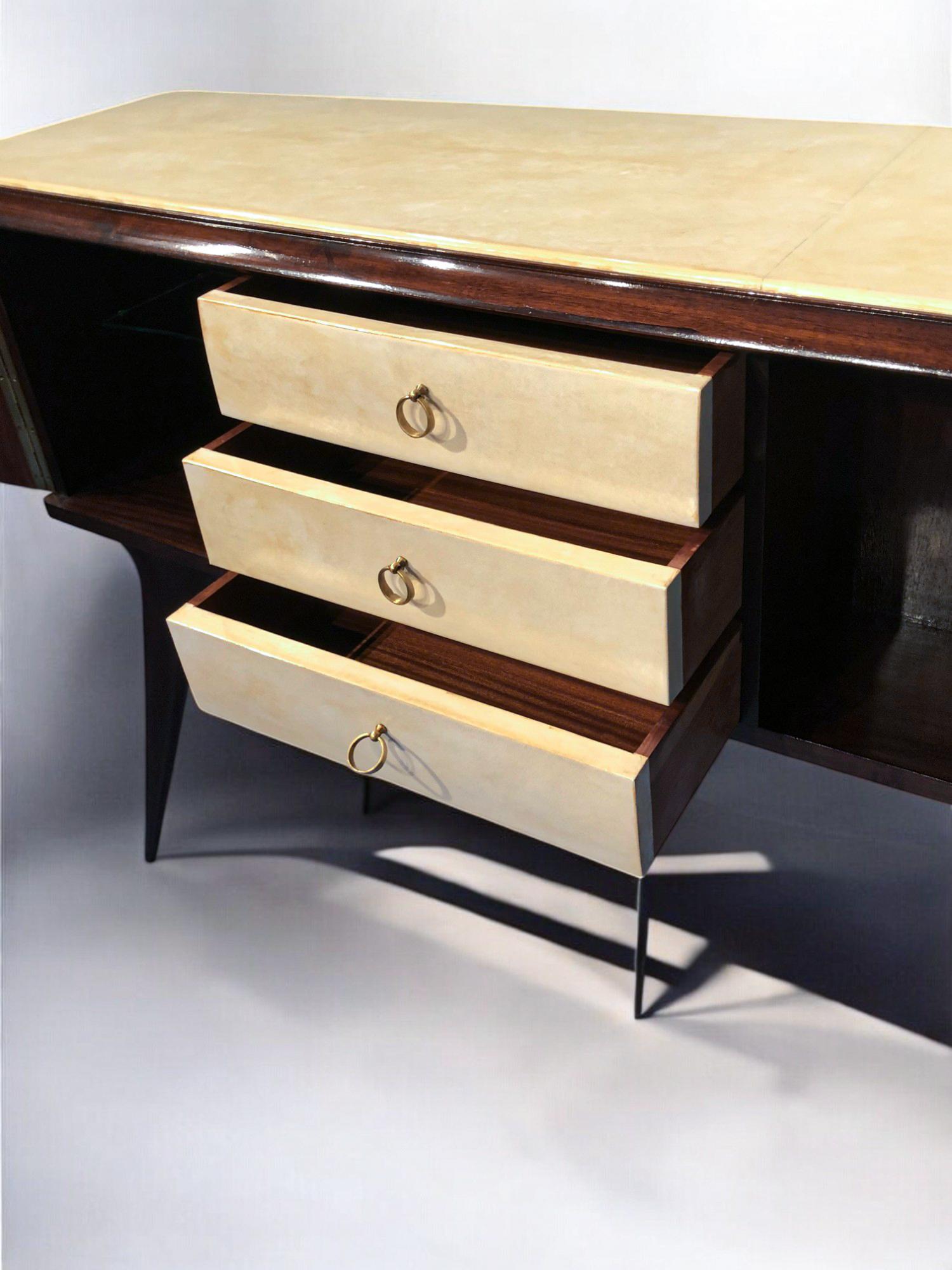 Italian Mid-Century Center Parchment Bar Sideboard attributed to Ulrich , 1950s For Sale 14