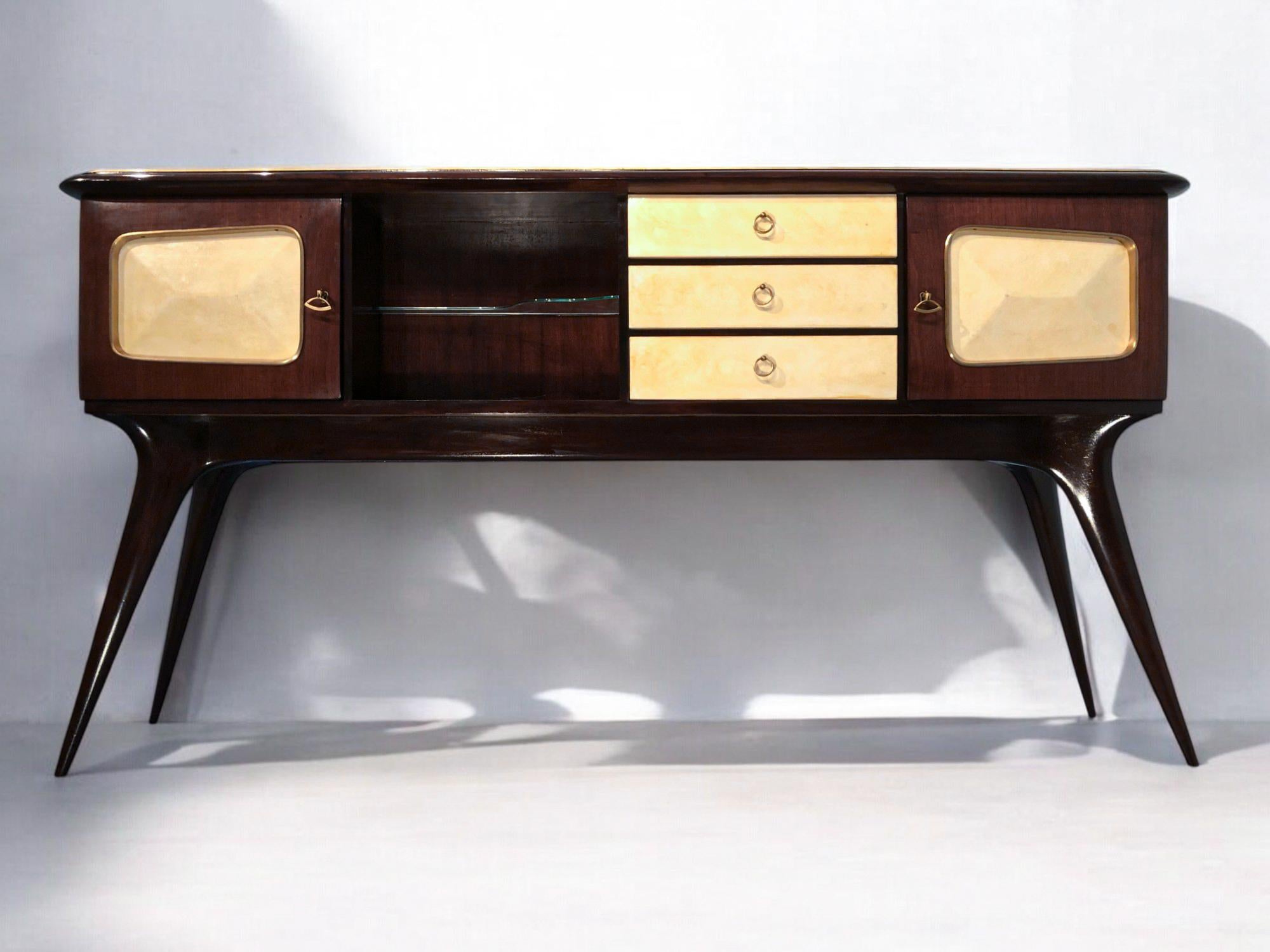 Italian Mid-Century Center Parchment Bar Sideboard attributed to Ulrich , 1950s For Sale 1