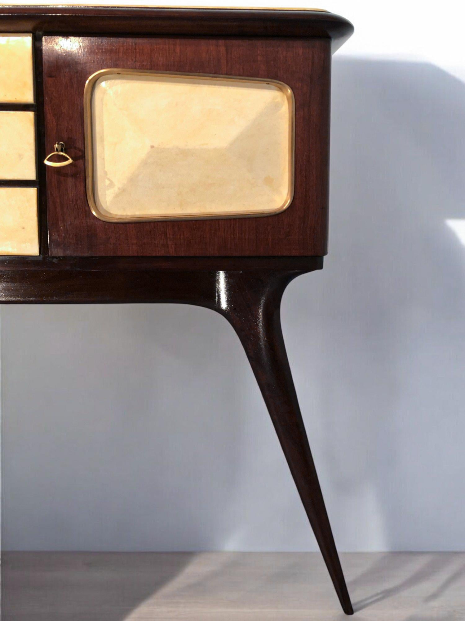 Italian Mid-Century Center Parchment Bar Sideboard attributed to Ulrich , 1950s For Sale 2