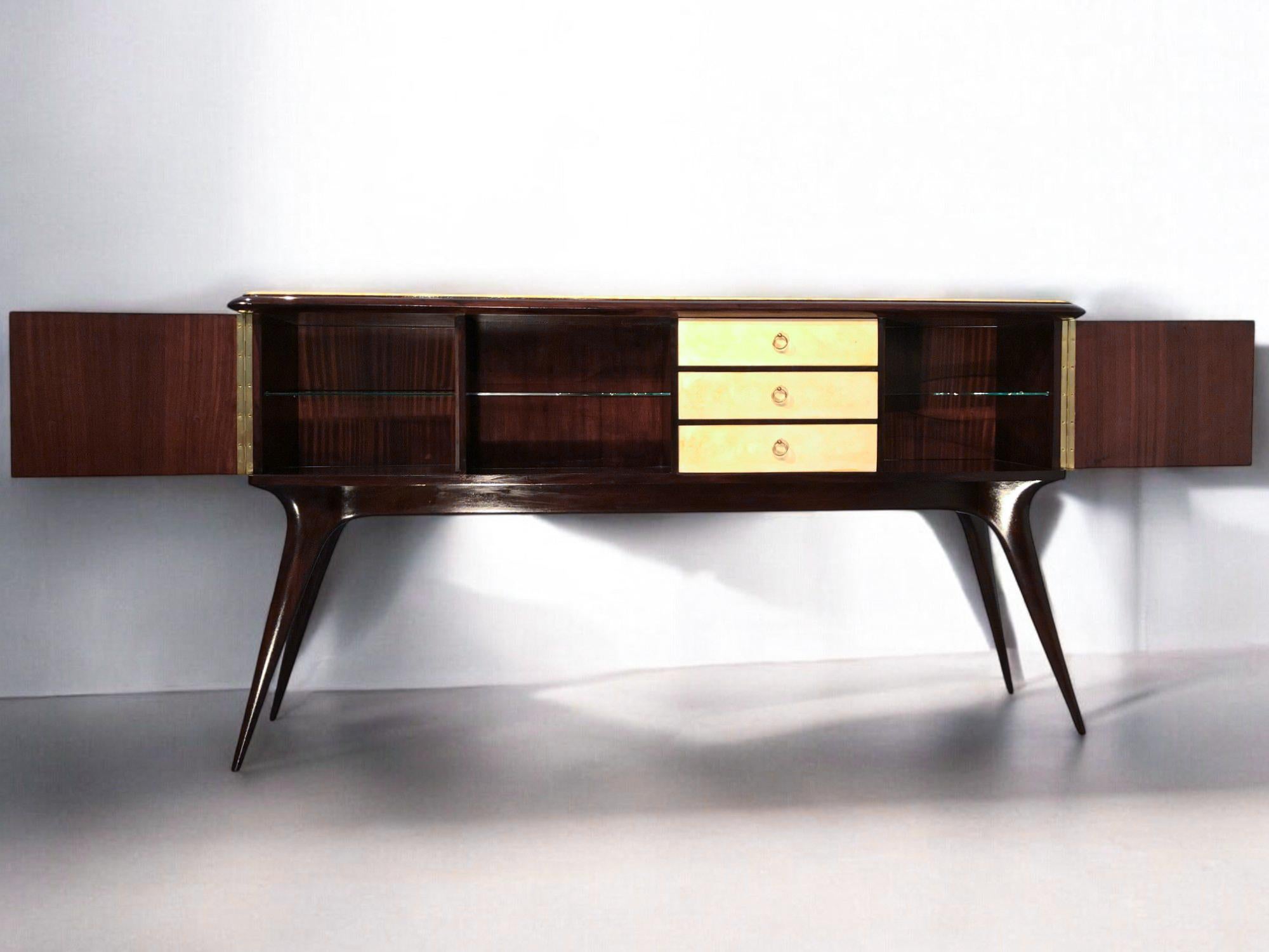 Italian Mid-Century Center Parchment Bar Sideboard attributed to Ulrich , 1950s For Sale 4