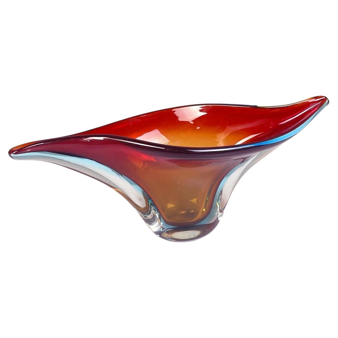 Italian Midcentury Centerpiece in Yellow, Red and Blue Murano Glass, 1960s