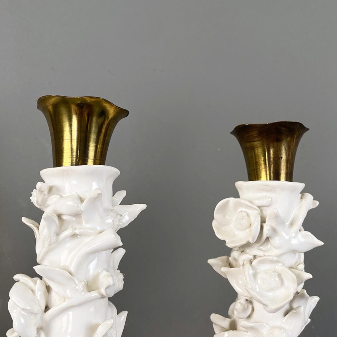 Italian mid-century ceramic flower and brass arms applique by Luigi Zortea, 1949 For Sale 1