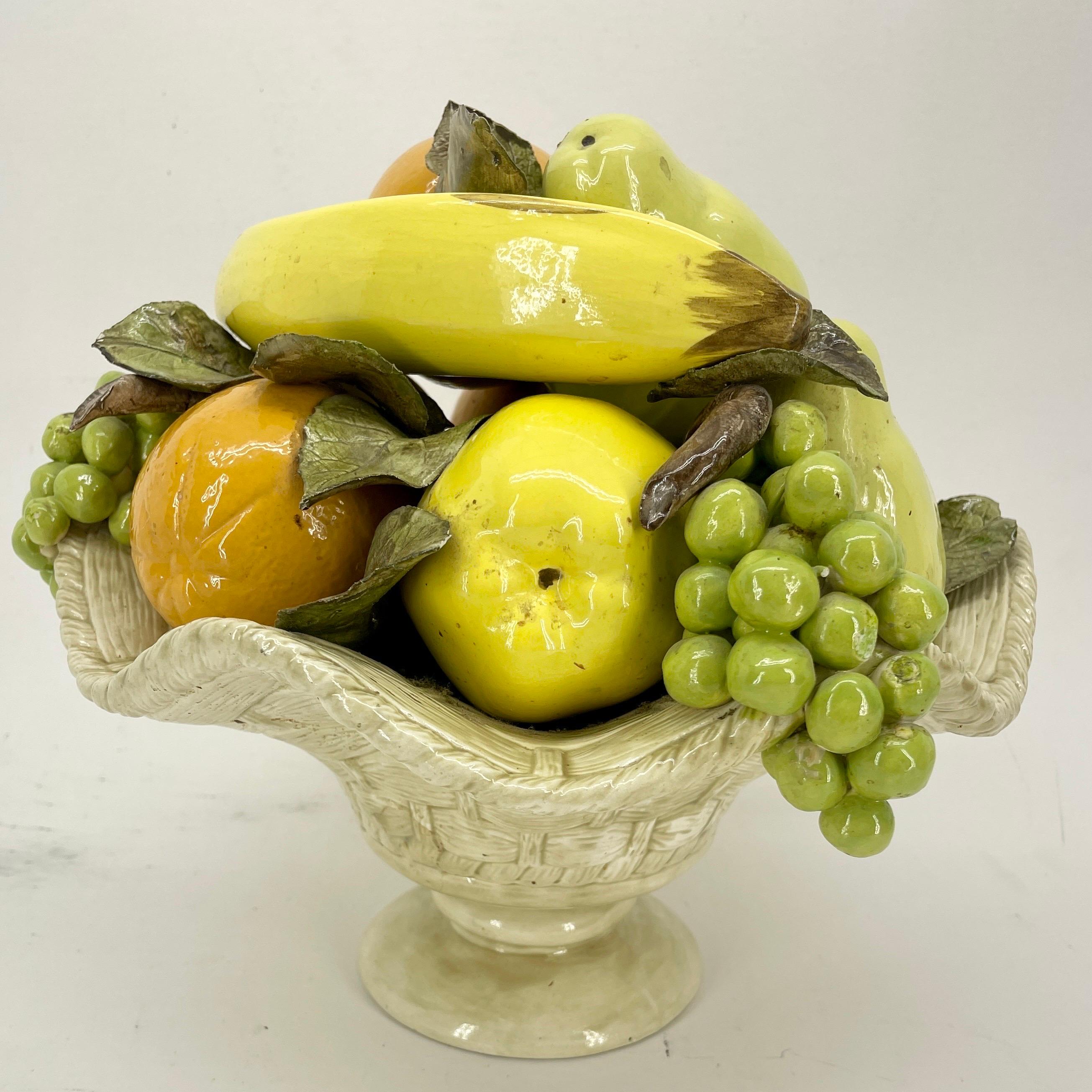 Italian Mid-Century Ceramic Fruit Basket Centerpiece Compote 6