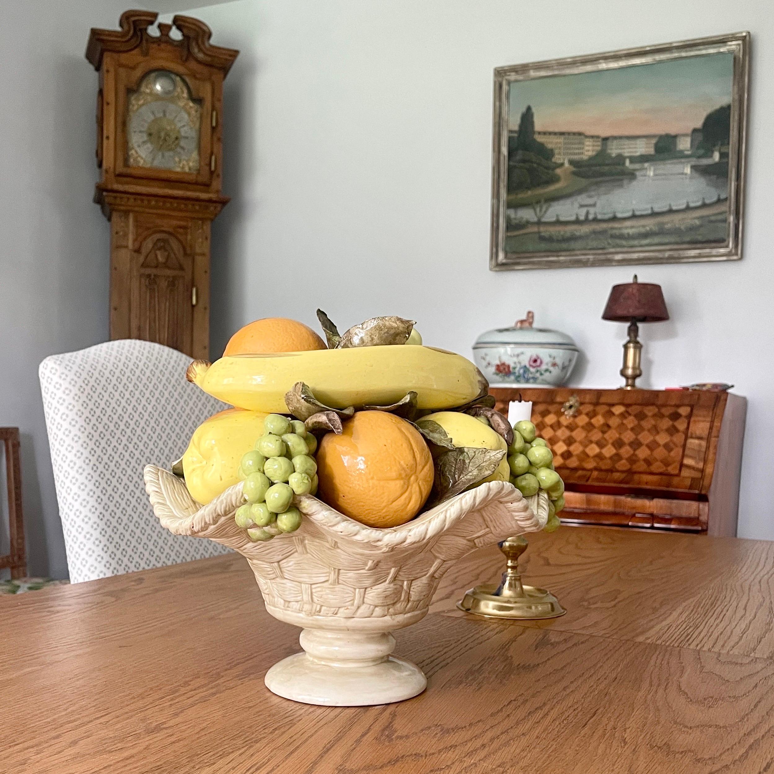 Italian Mid-Century Ceramic Fruit Basket Centerpiece Compote 7