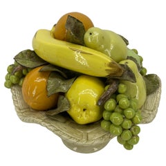 Italian Mid-Century Ceramic Fruit Basket Centerpiece Compote