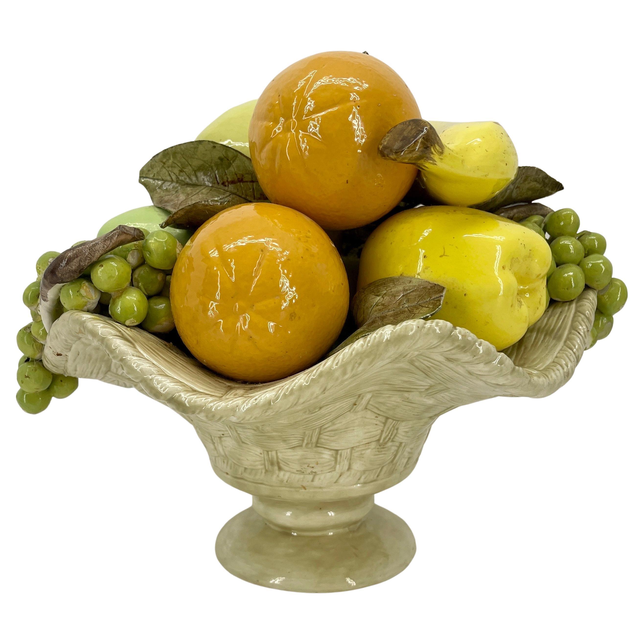 Italian Mid-Century Ceramic Fruit Basket Centerpiece Compote In Good Condition In Haddonfield, NJ