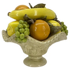 Italian Mid-Century Ceramic Fruit Basket Centerpiece Compote