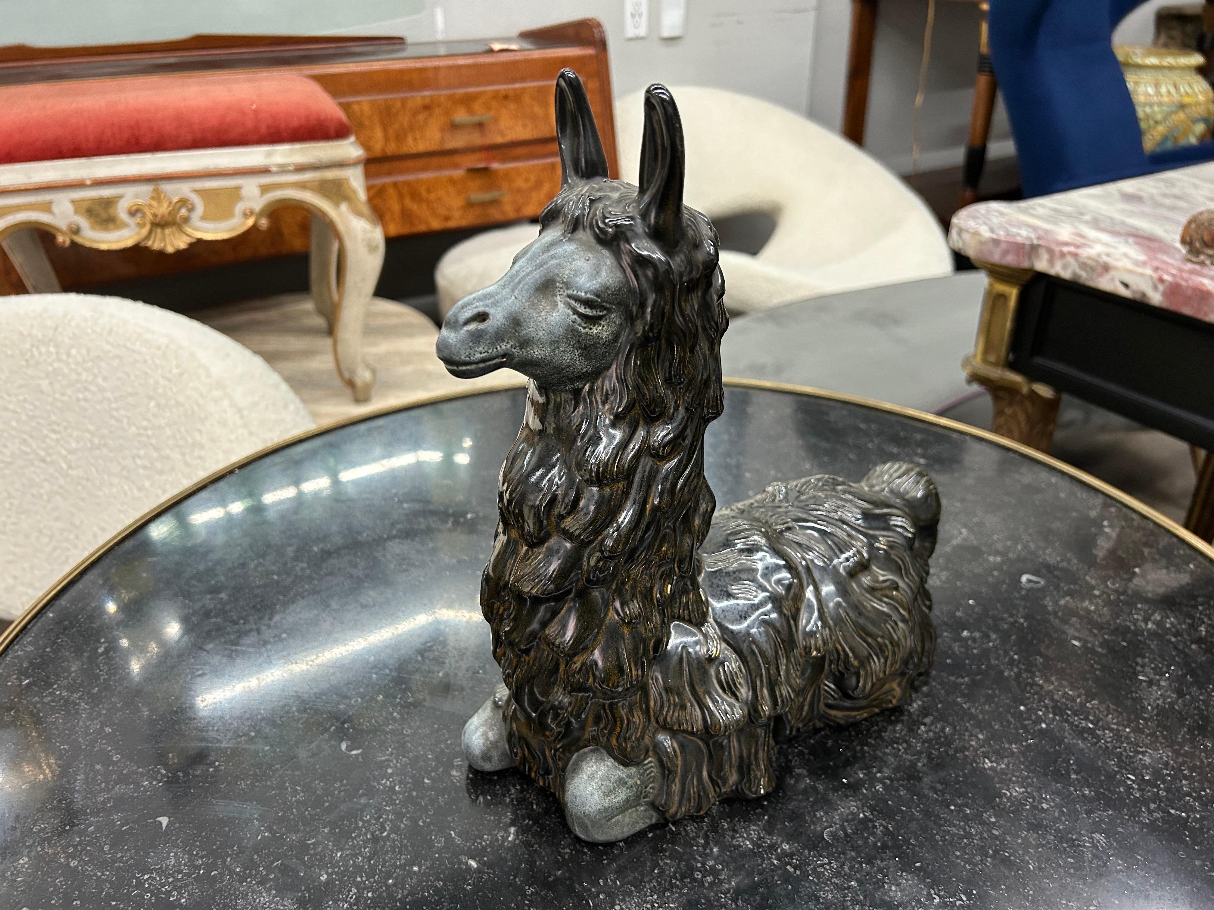 Glazed Italian Mid Century Ceramic Llama For Sale