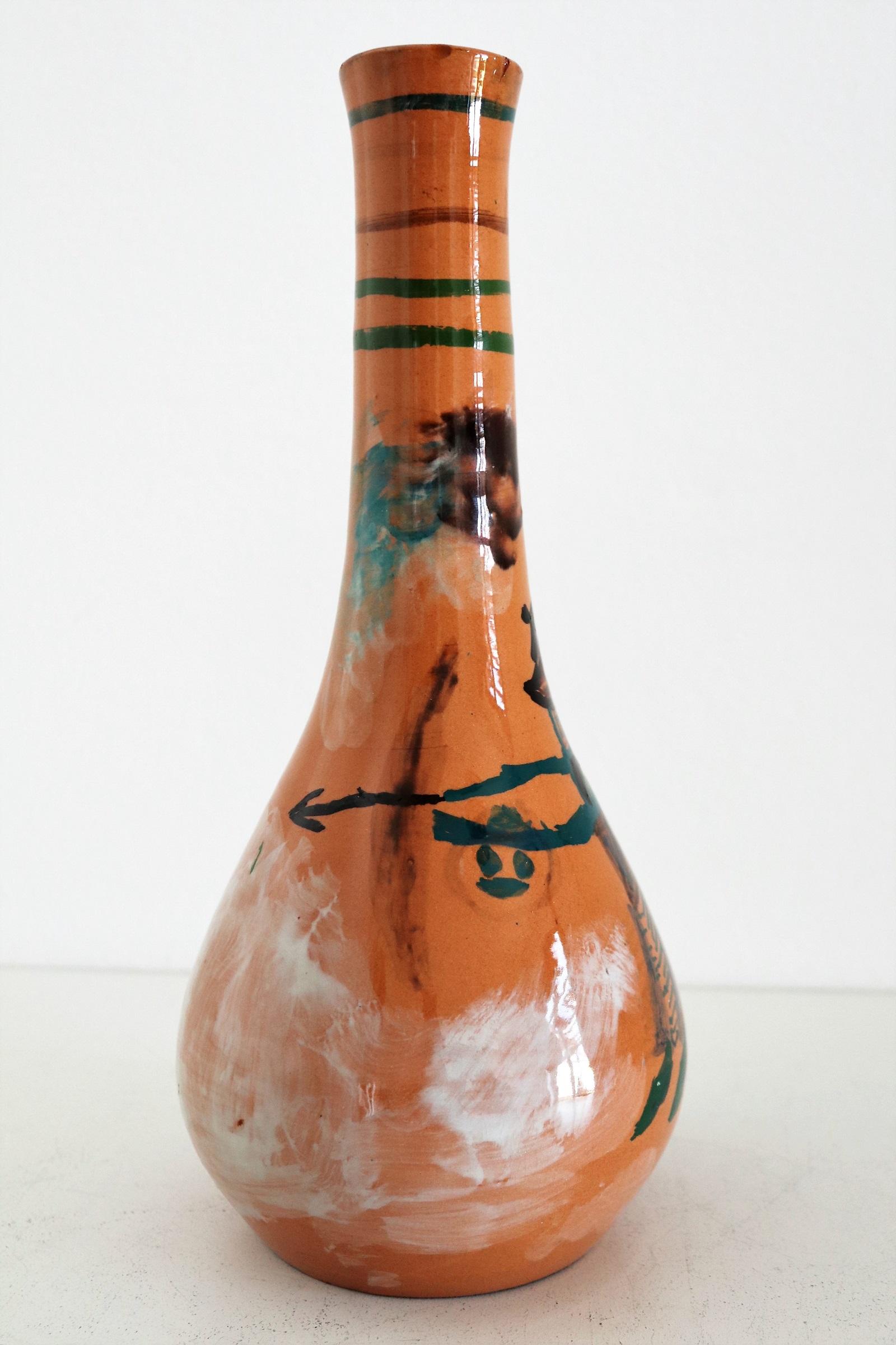 Hand-Painted Italian Midcentury Ceramic Modernist Collectors Vase by Art Rumi Orobico, 1950s For Sale