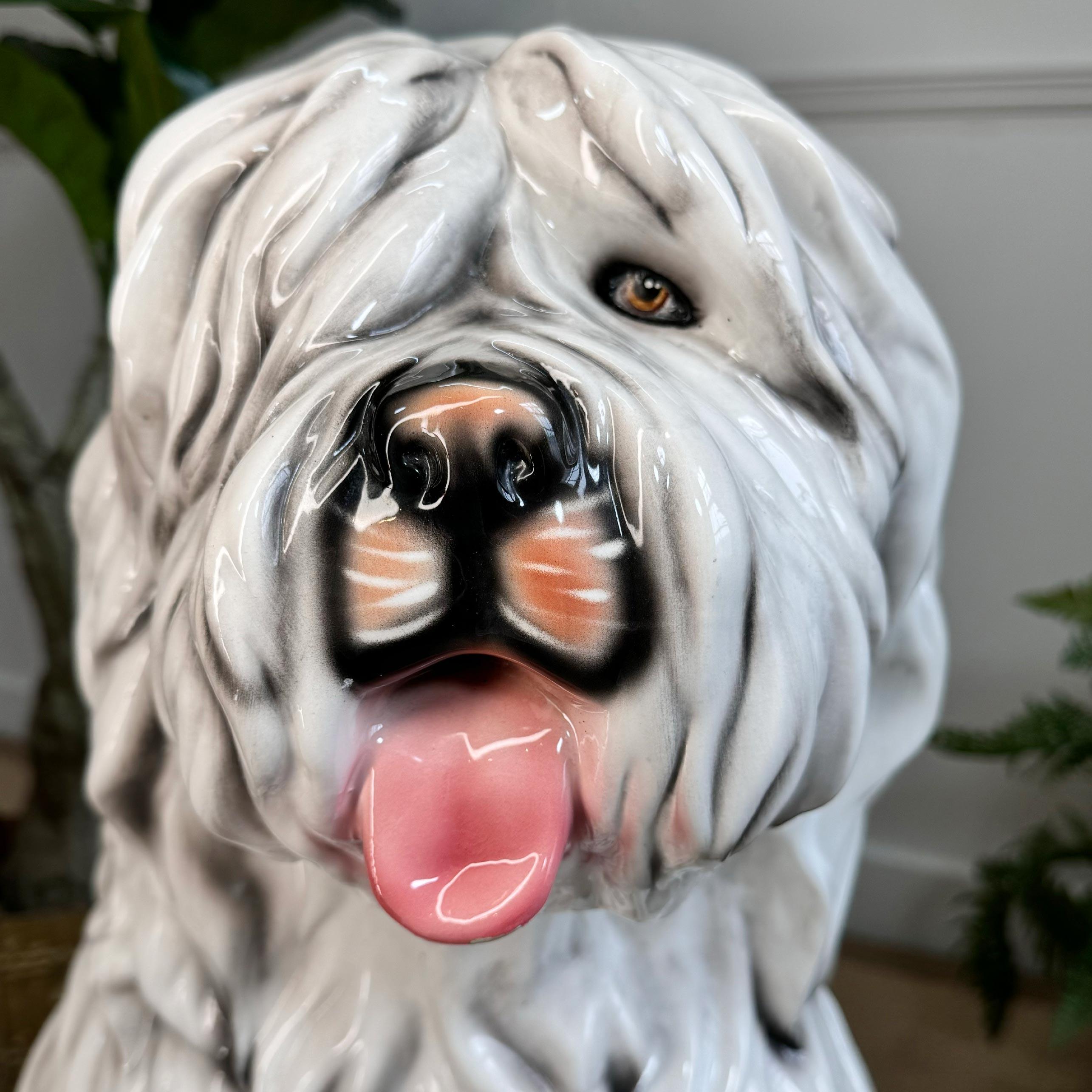 Mid-Century Modern Old English Sheepdog italien en céramique du milieu du siècle dernier