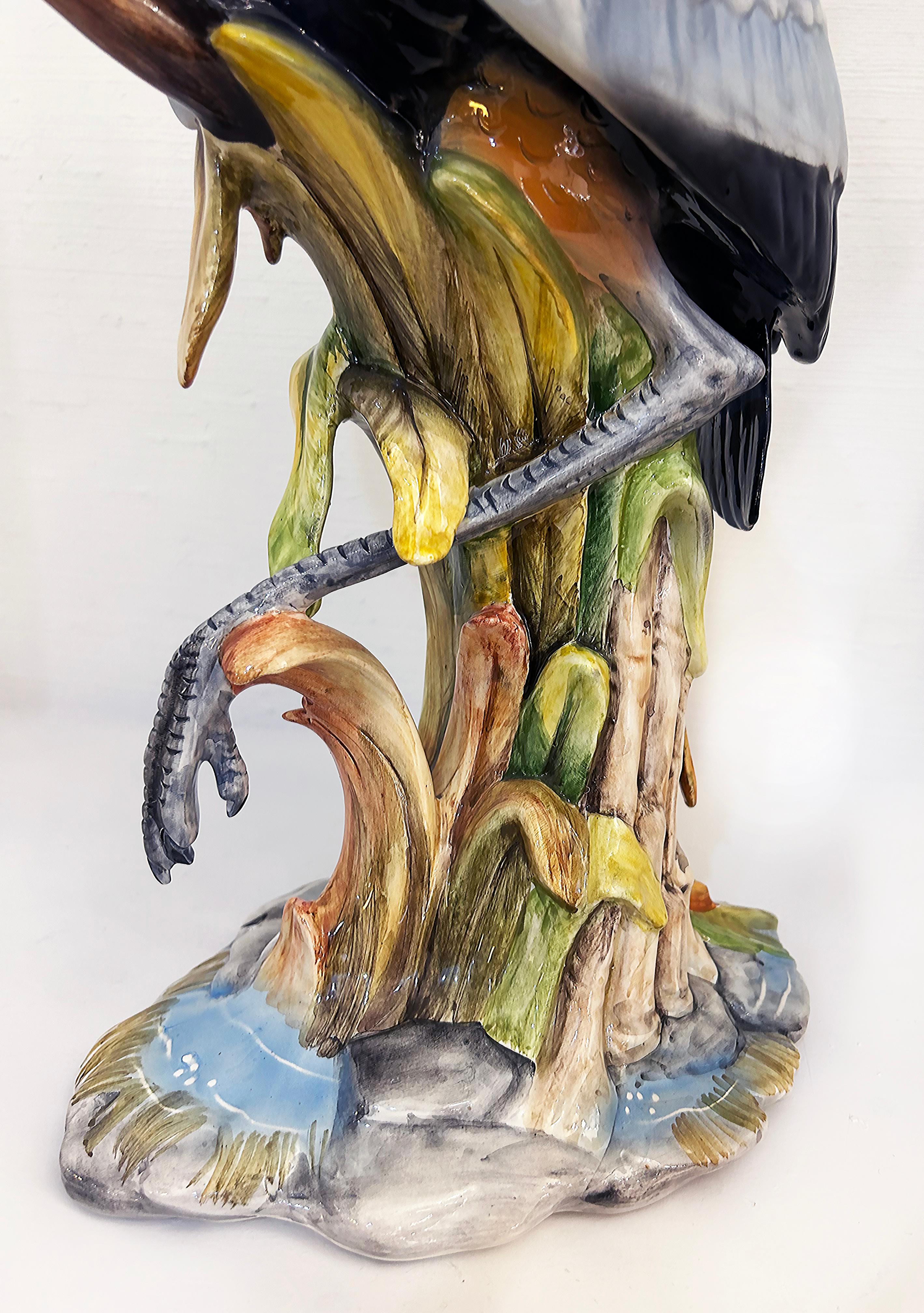 Italian Mid-Century Ceramic Sculpture of a Blue Herron, Signed and Numbered For Sale 5