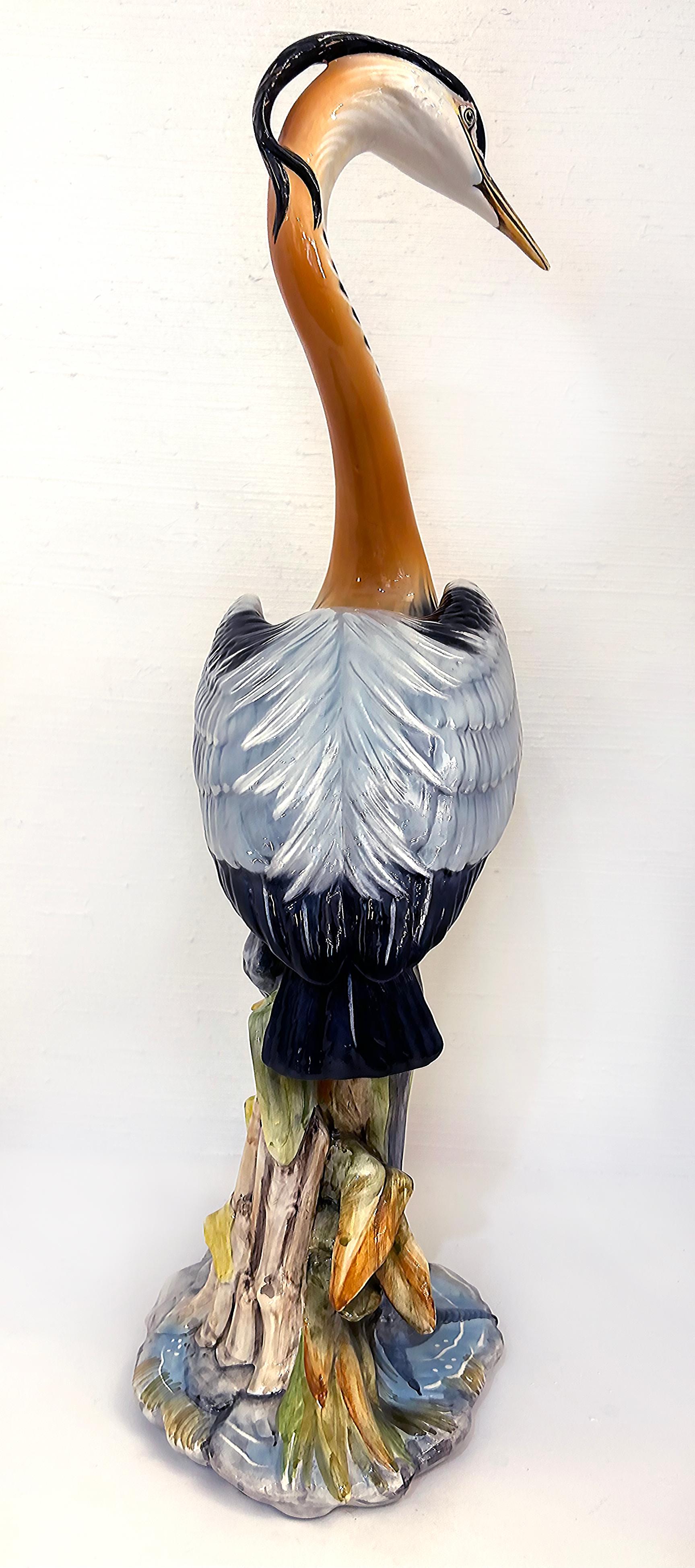 Italian Mid-Century Ceramic Sculpture of a Blue Herron, Signed and Numbered In Good Condition For Sale In Miami, FL