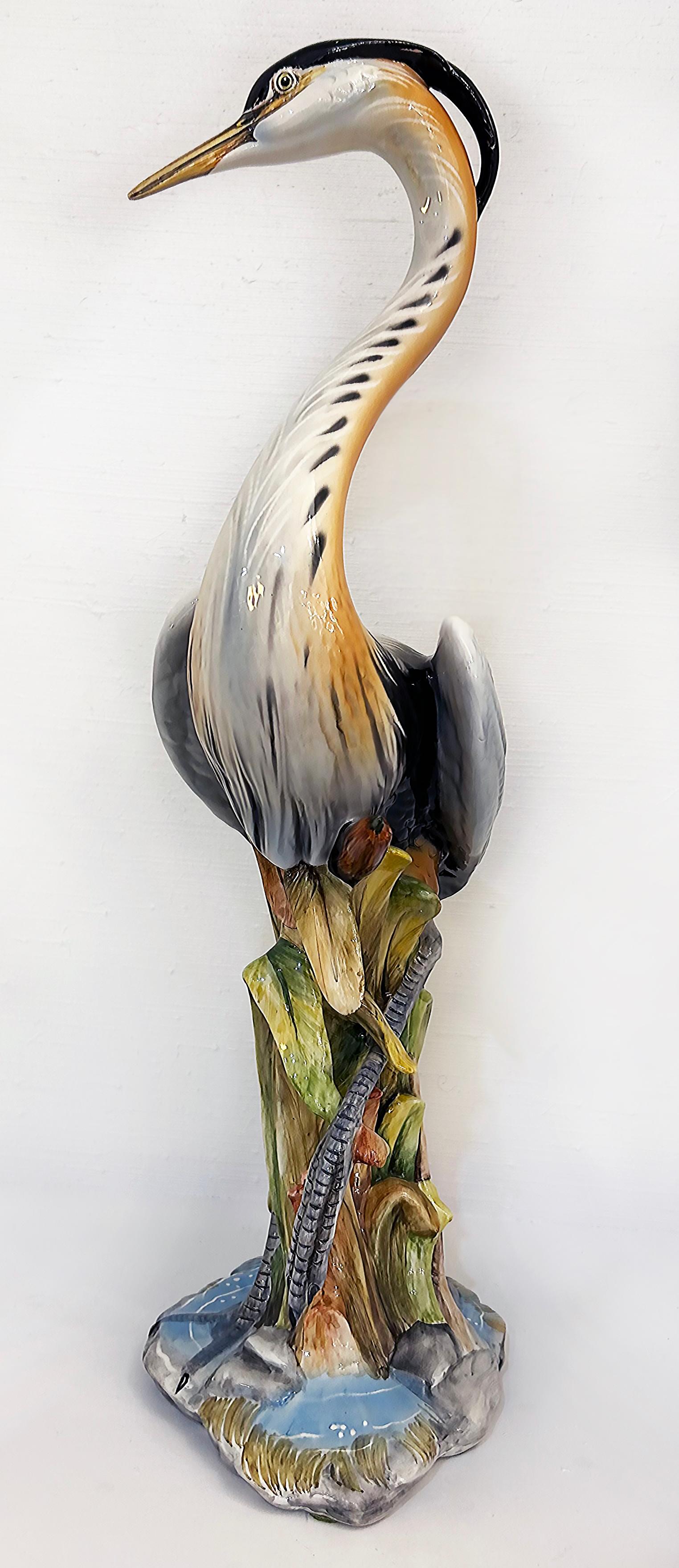 Mid-20th Century Italian Mid-Century Ceramic Sculpture of a Blue Herron, Signed and Numbered For Sale