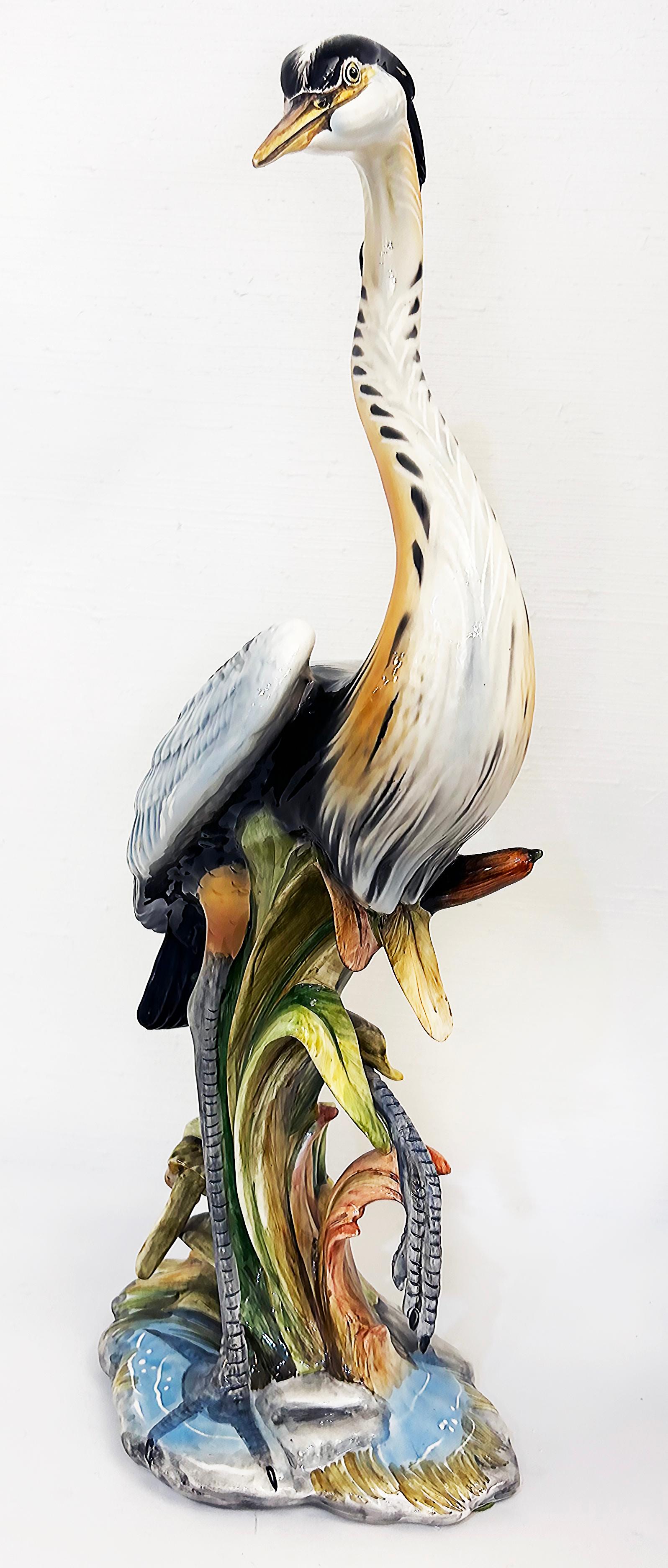 Italian Mid-Century Ceramic Sculpture of a Blue Herron, Signed and Numbered For Sale 1