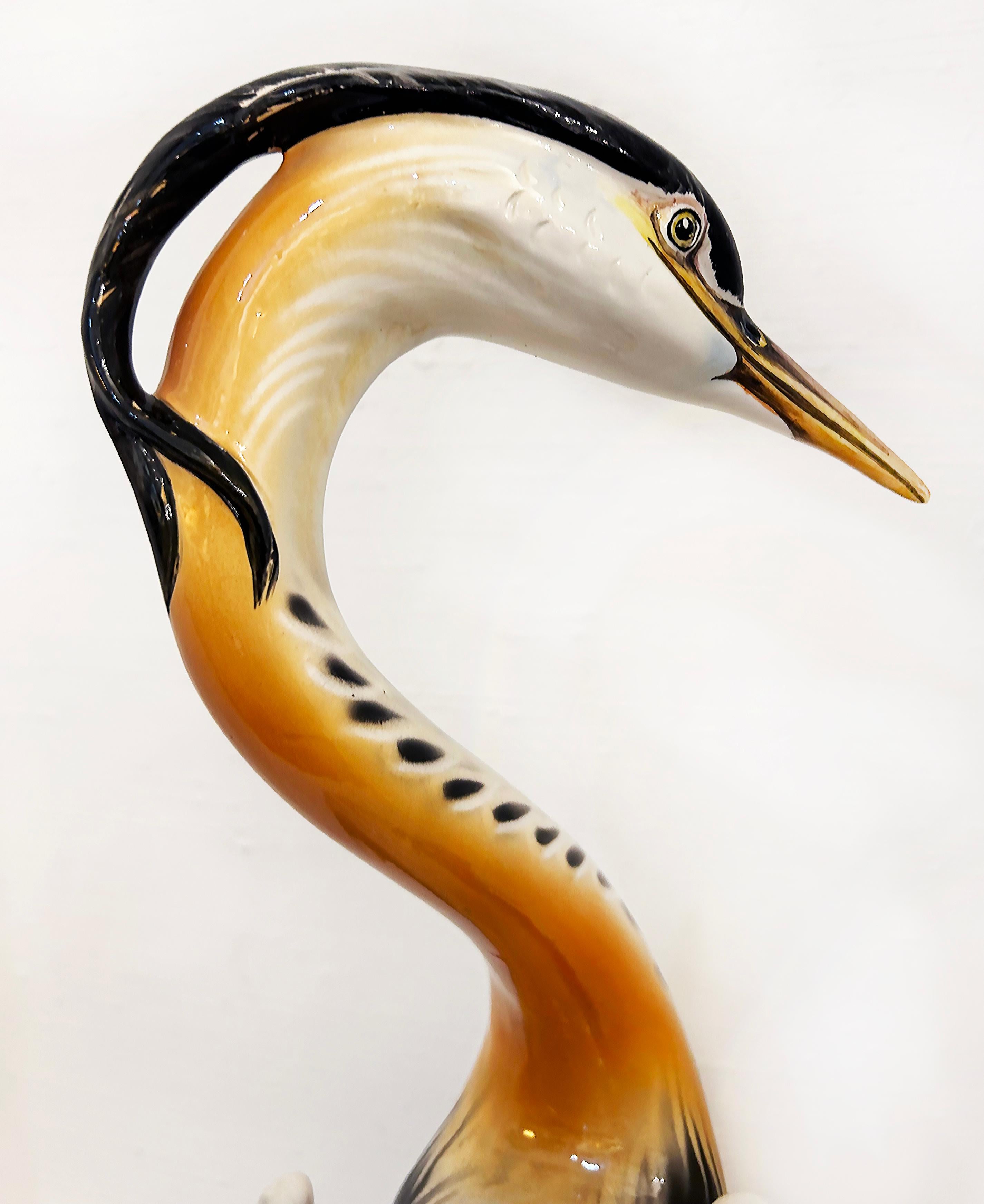 Italian Mid-Century Ceramic Sculpture of a Blue Herron, Signed and Numbered For Sale 2