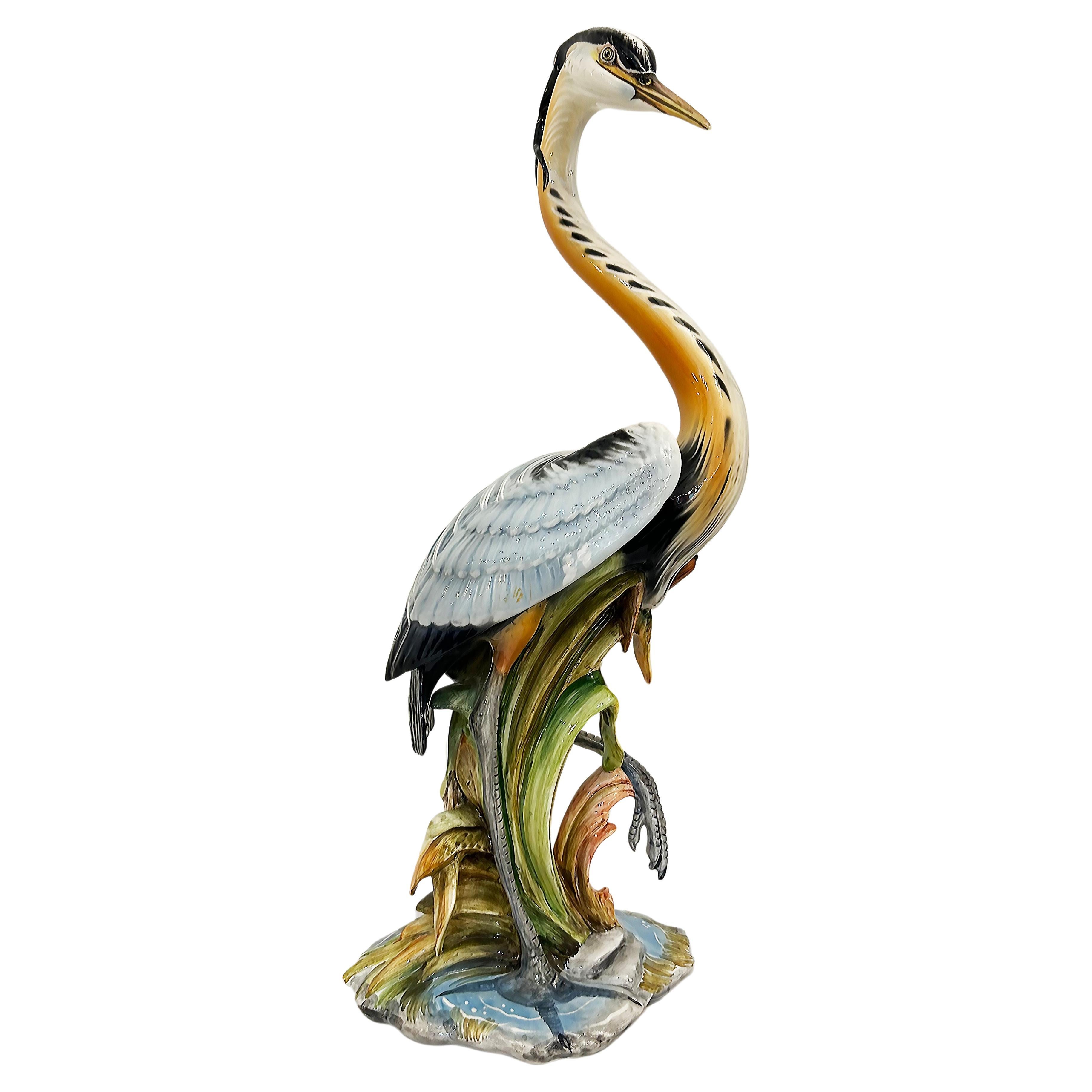 Italian Mid-Century Ceramic Sculpture of a Blue Herron, Signed and Numbered For Sale