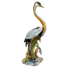 Italian Mid-Century Ceramic Sculpture of a Blue Herron, Signed and Numbered