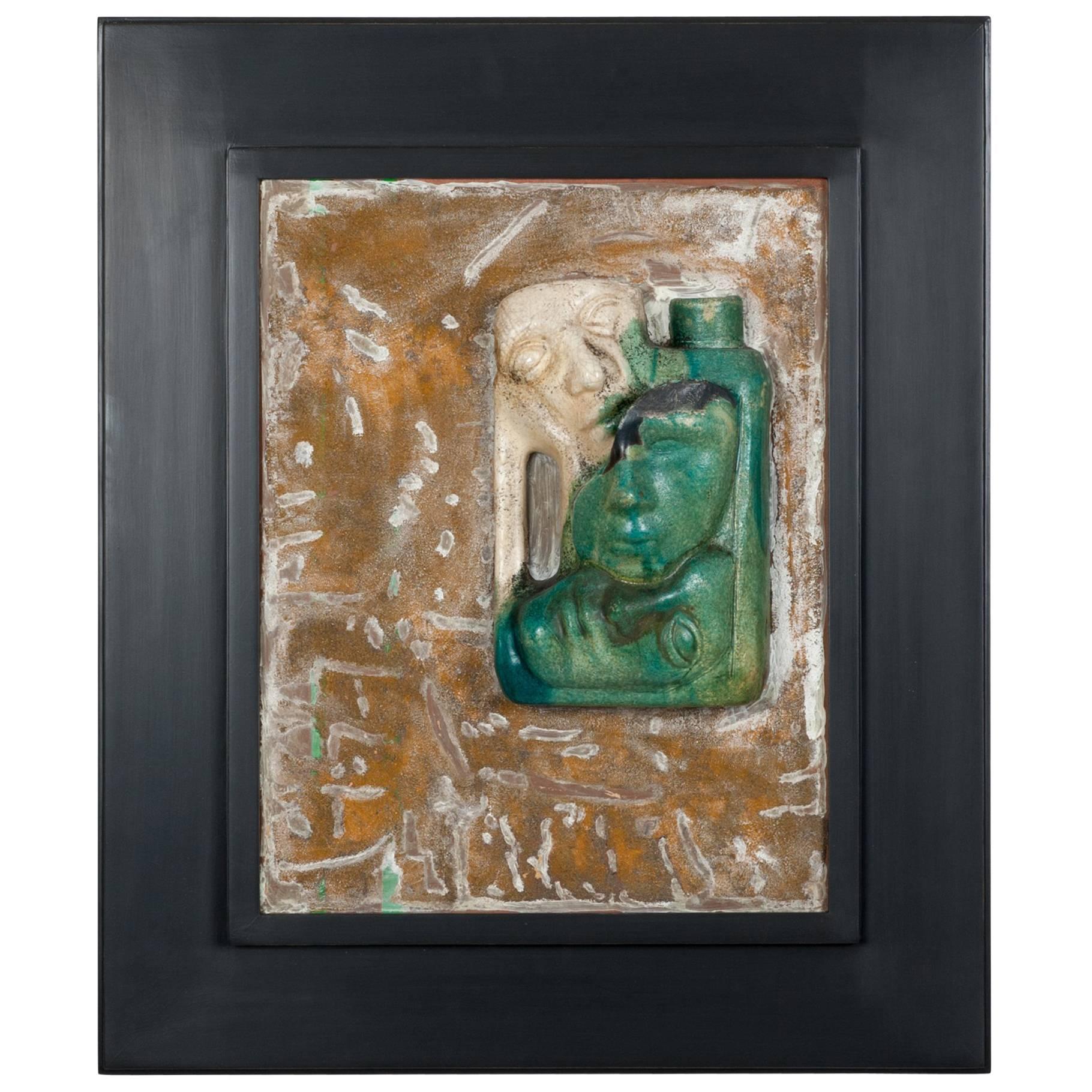 Sculpture italienne en céramique du milieu du siècle dernier, monogrammée vert-beige-gris, années 1950