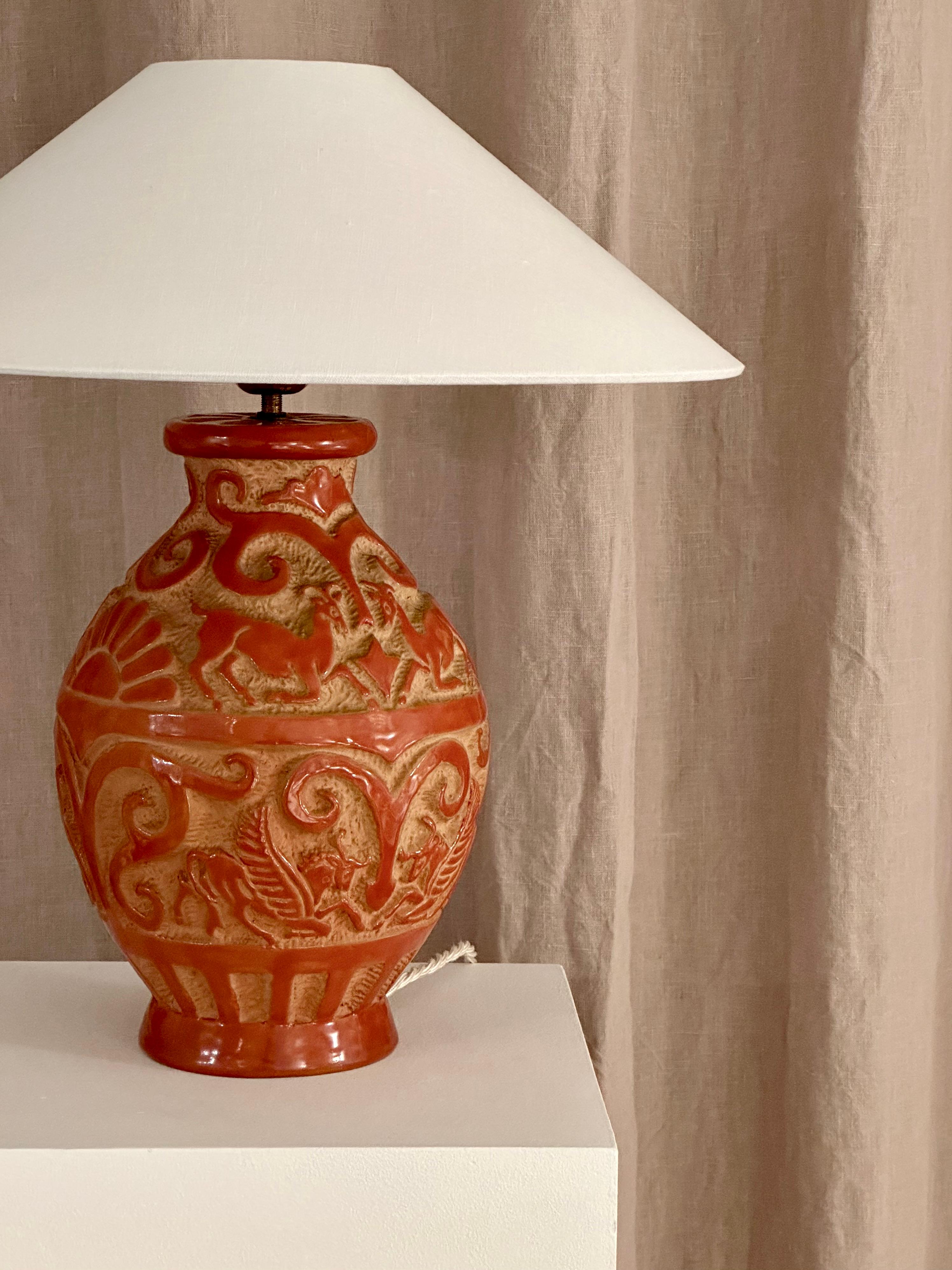 Mid-Century Modern Italian Mid-Century Ceramic Sgrafitto Table Lamp by SACA