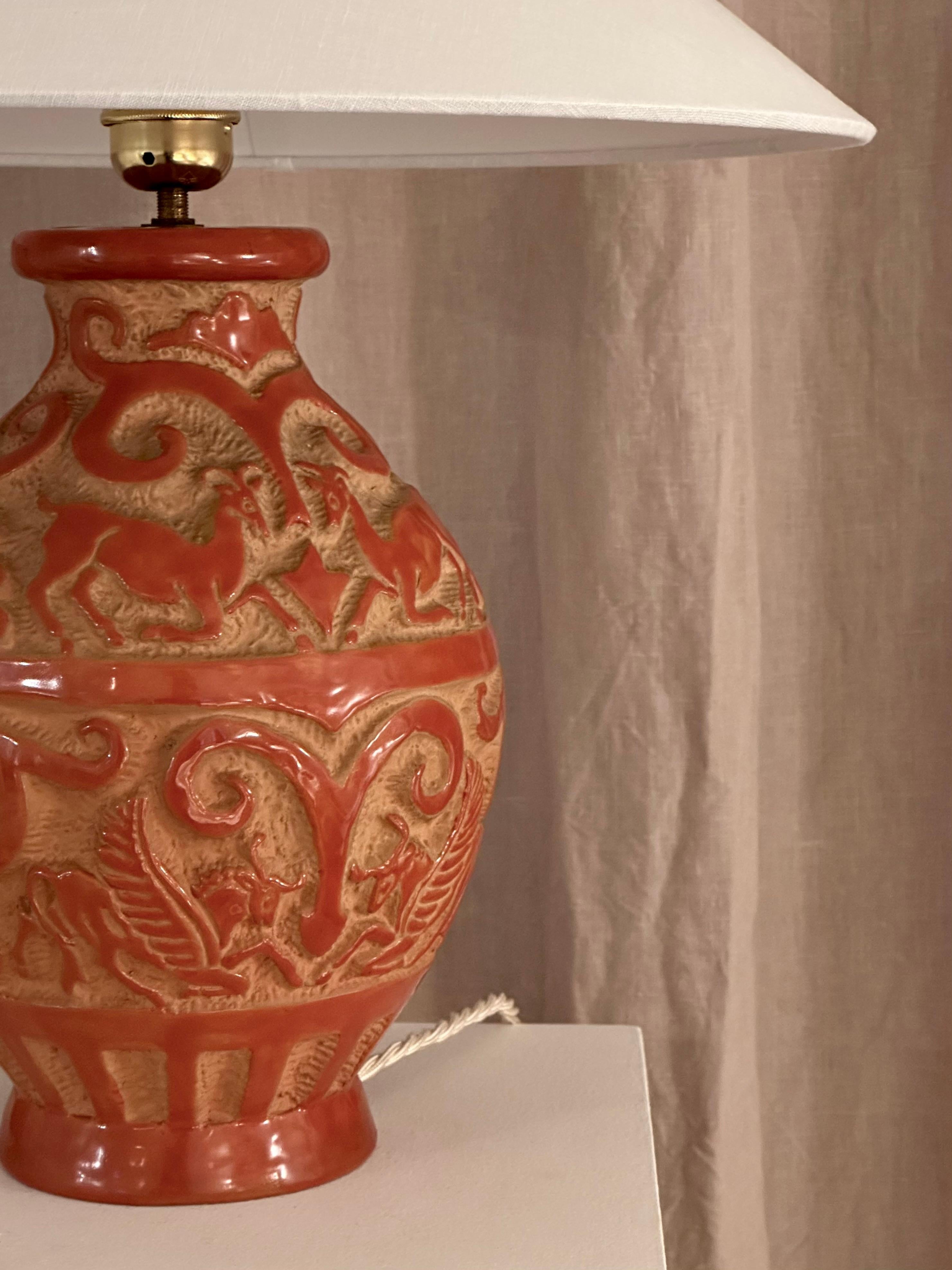 Glazed Italian Mid-Century Ceramic Sgrafitto Table Lamp by SACA