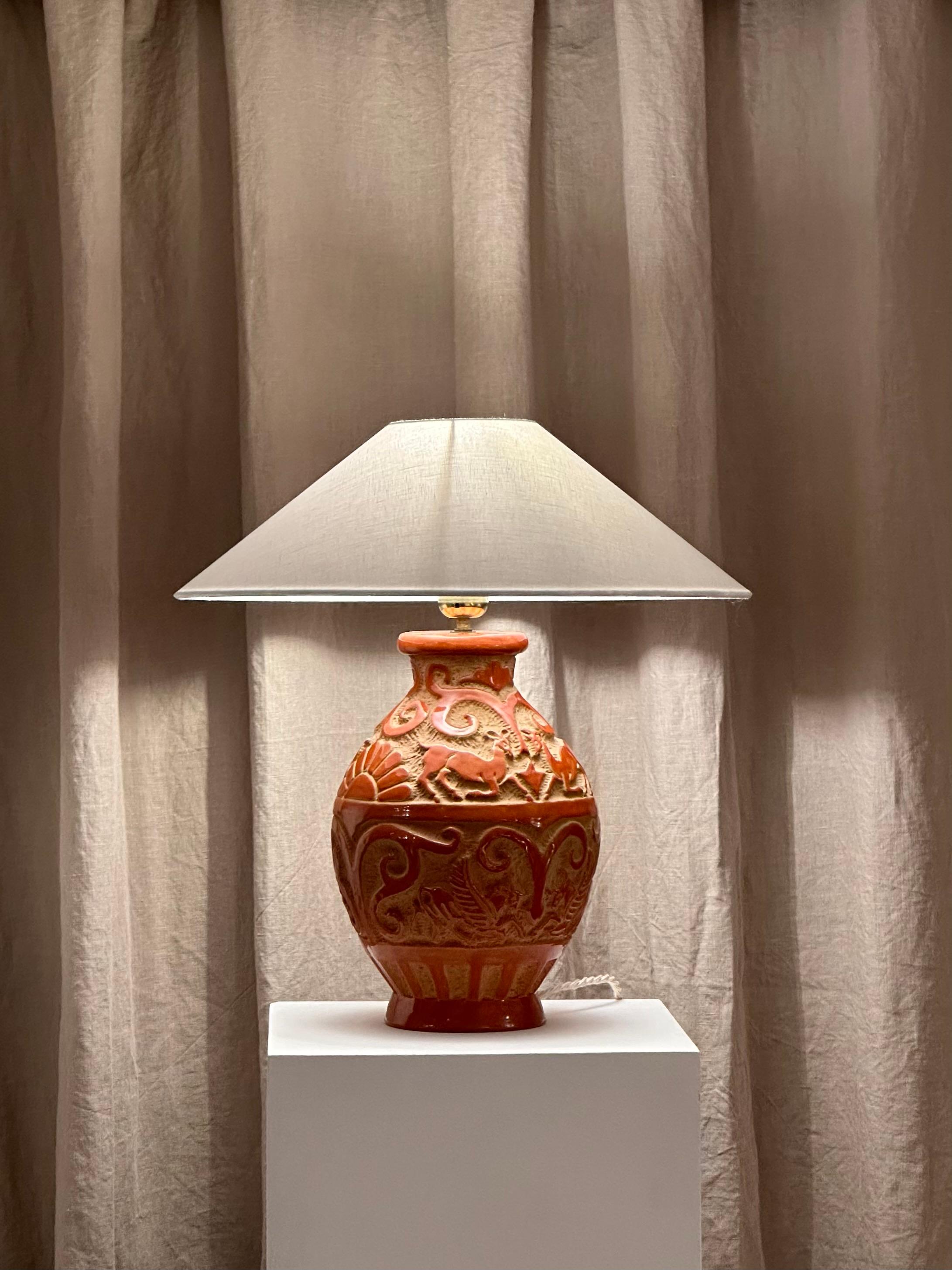 Italian Mid-Century Ceramic Sgrafitto Table Lamp by SACA In Good Condition In Bromma, Stockholms län