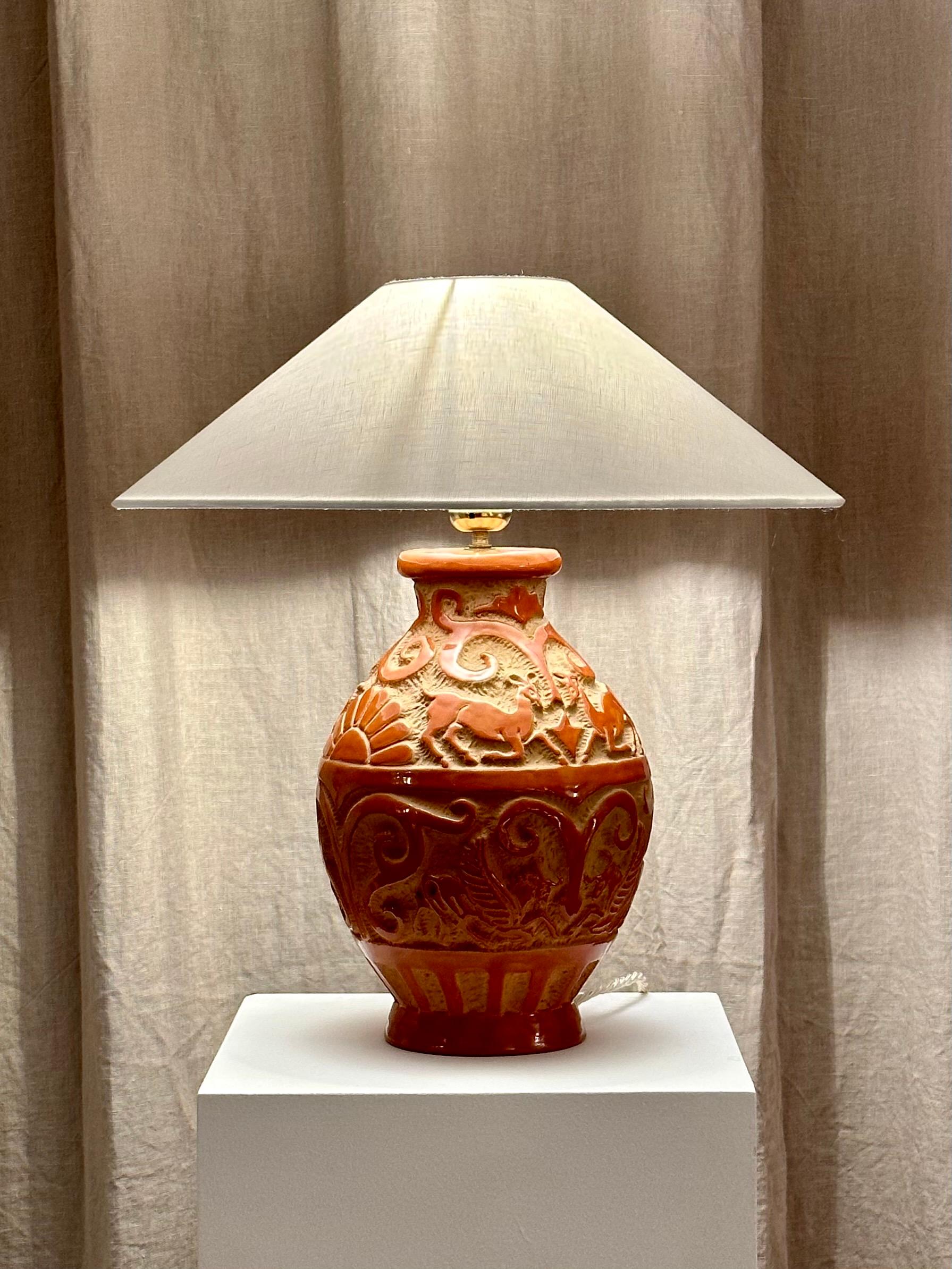 Italian Mid-Century Ceramic Sgrafitto Table Lamp by SACA 1