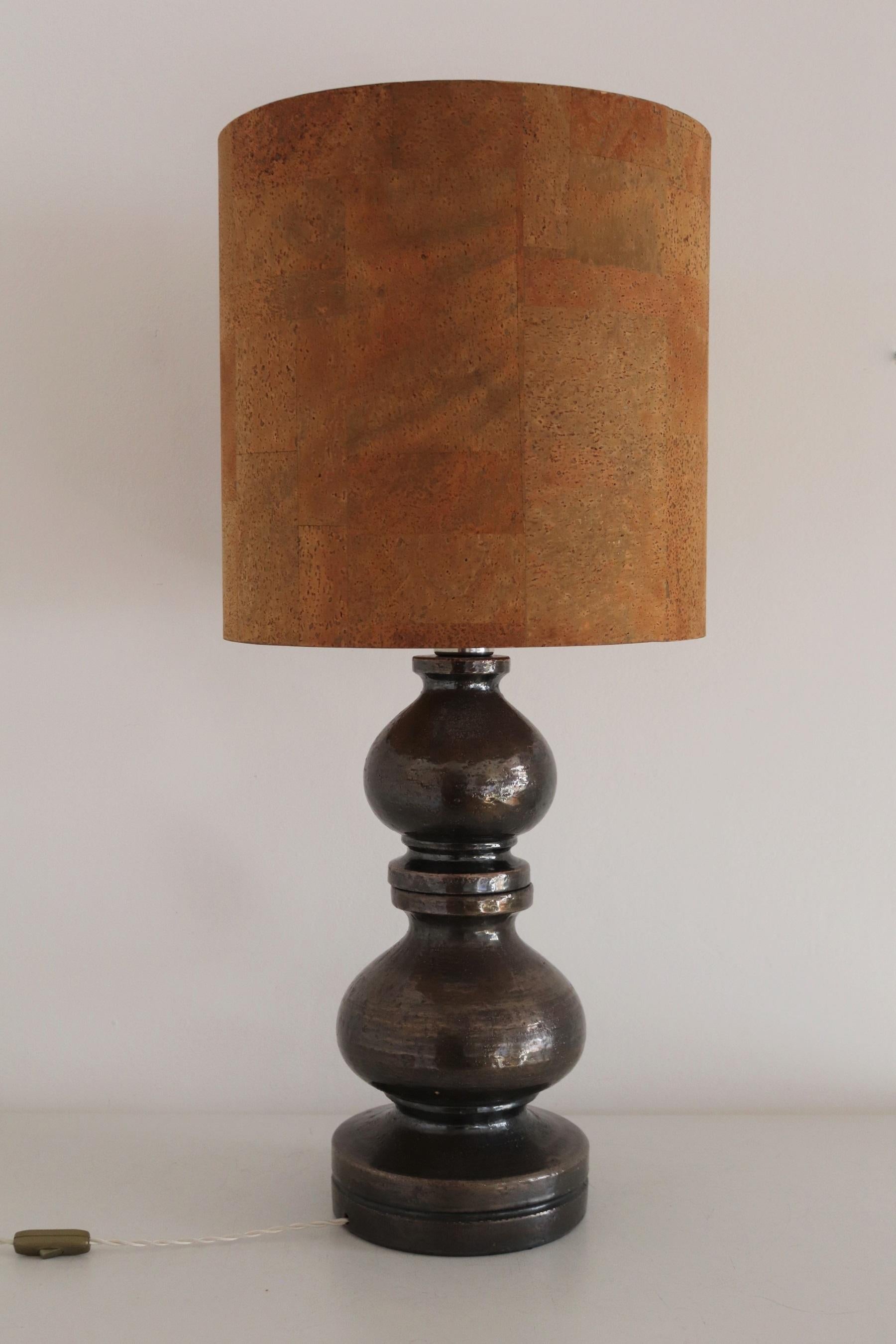 Italian Ceramic Table Lamp by Aldo Londi with Cork Lampshade, 1960 For Sale 5