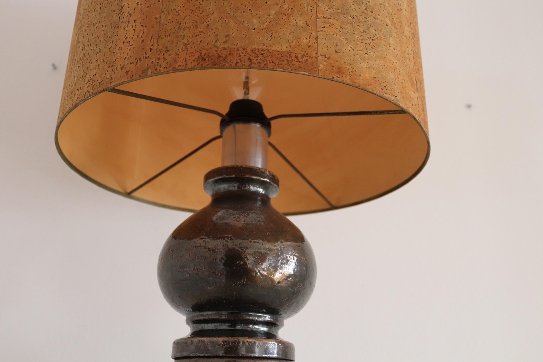 Italian Ceramic Table Lamp by Aldo Londi with Cork Lampshade, 1960 For Sale 1