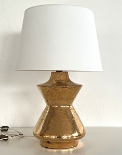 Italian Mid-Century Ceramic Table Lamp in Gold Metallic by Aldo Londi, 1960