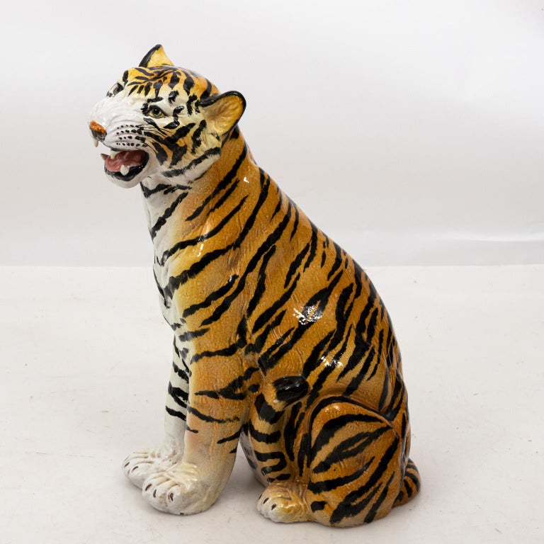 Italian Midcentury Ceramic Tiger Statue at 1stDibs