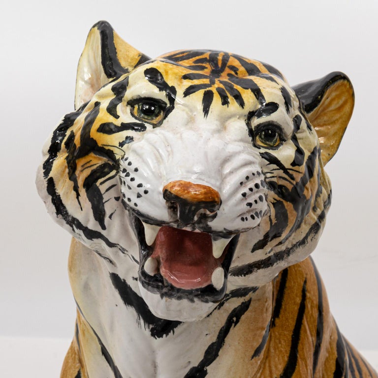 Italian Midcentury Ceramic Tiger Statue at 1stDibs
