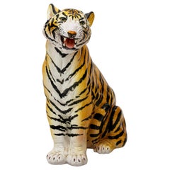 Italian Midcentury Ceramic Tiger Statue