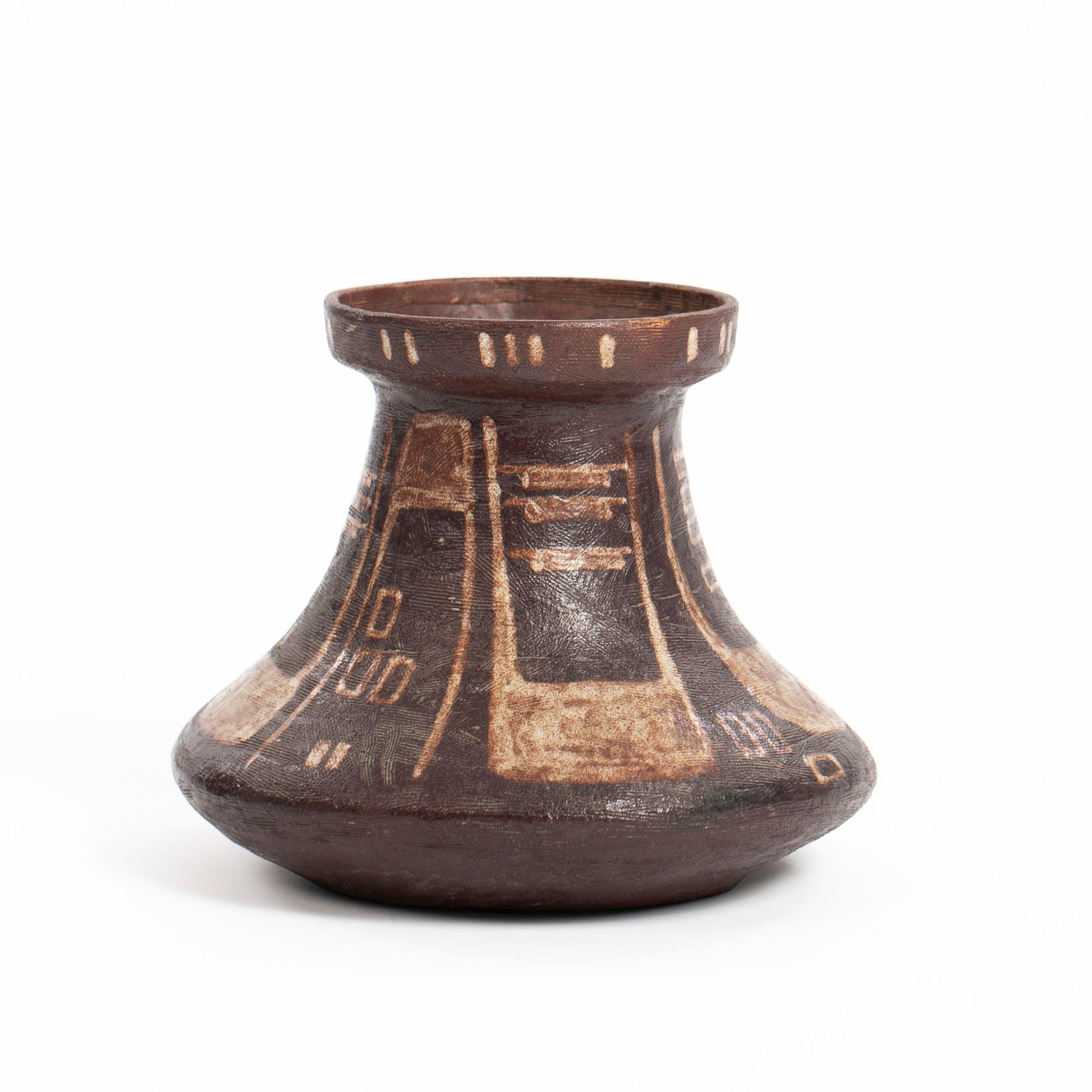 Mid-Century moderno Vaso italiano di metà secolo in ceramica in stile etrusco di Mariano Pieroni 1950s in vendita